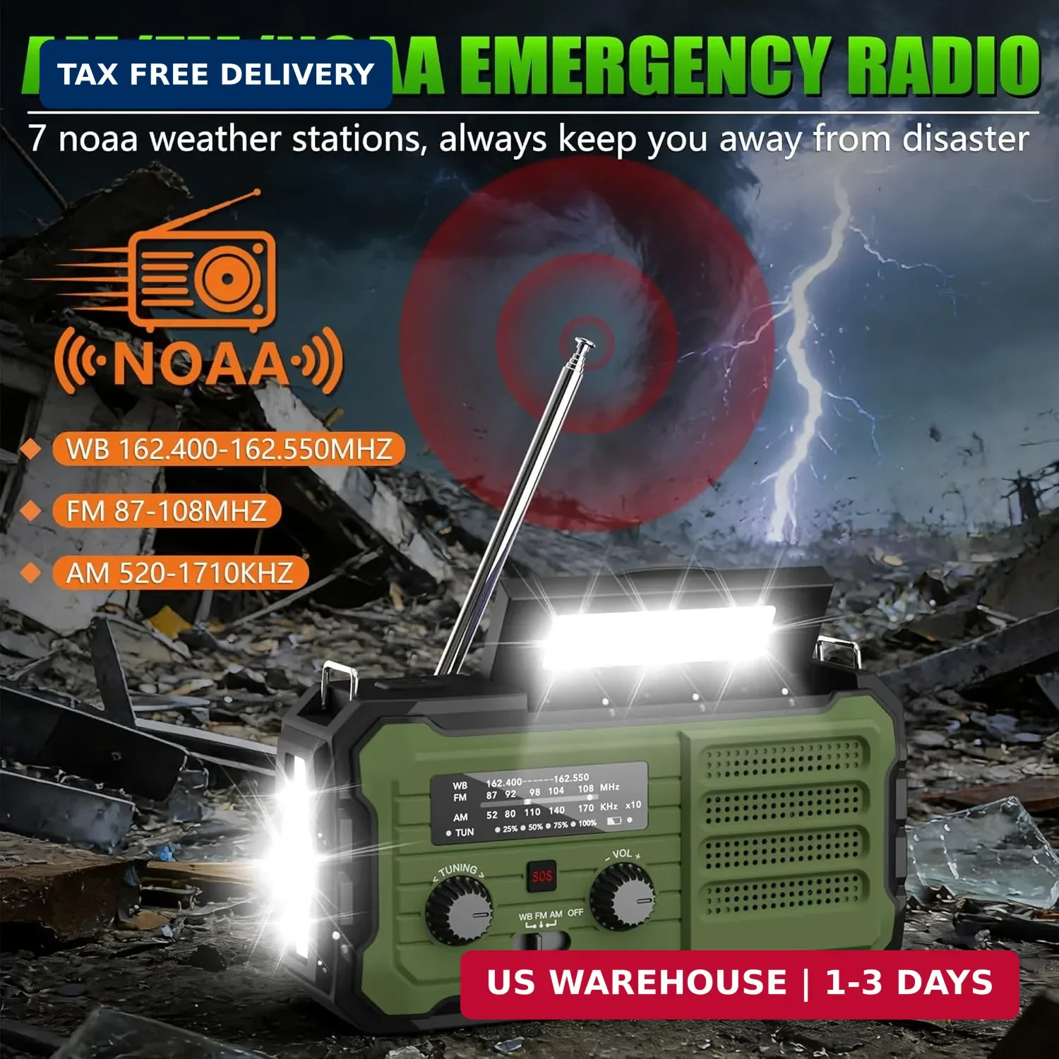 Emergency Radio Hand Crank Solar, 10000mAh/37000mWh Emergency Weather Radio, Han