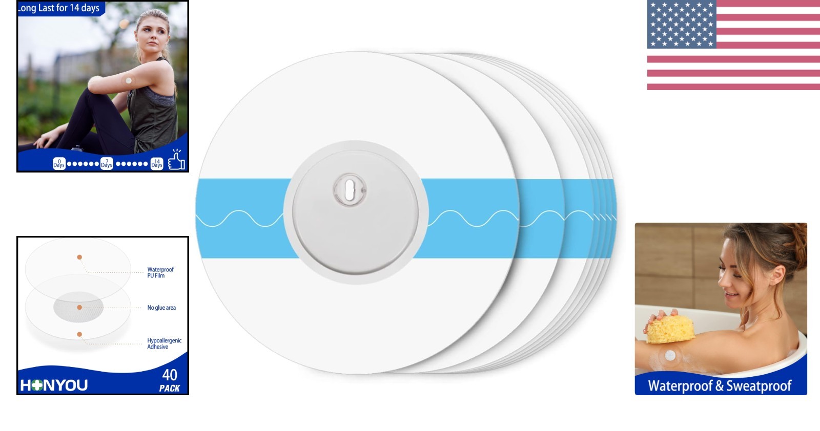 Hypoallergenic Libre 3 Sensor Covers – 40 Pack Waterproof Patches for Active Use
