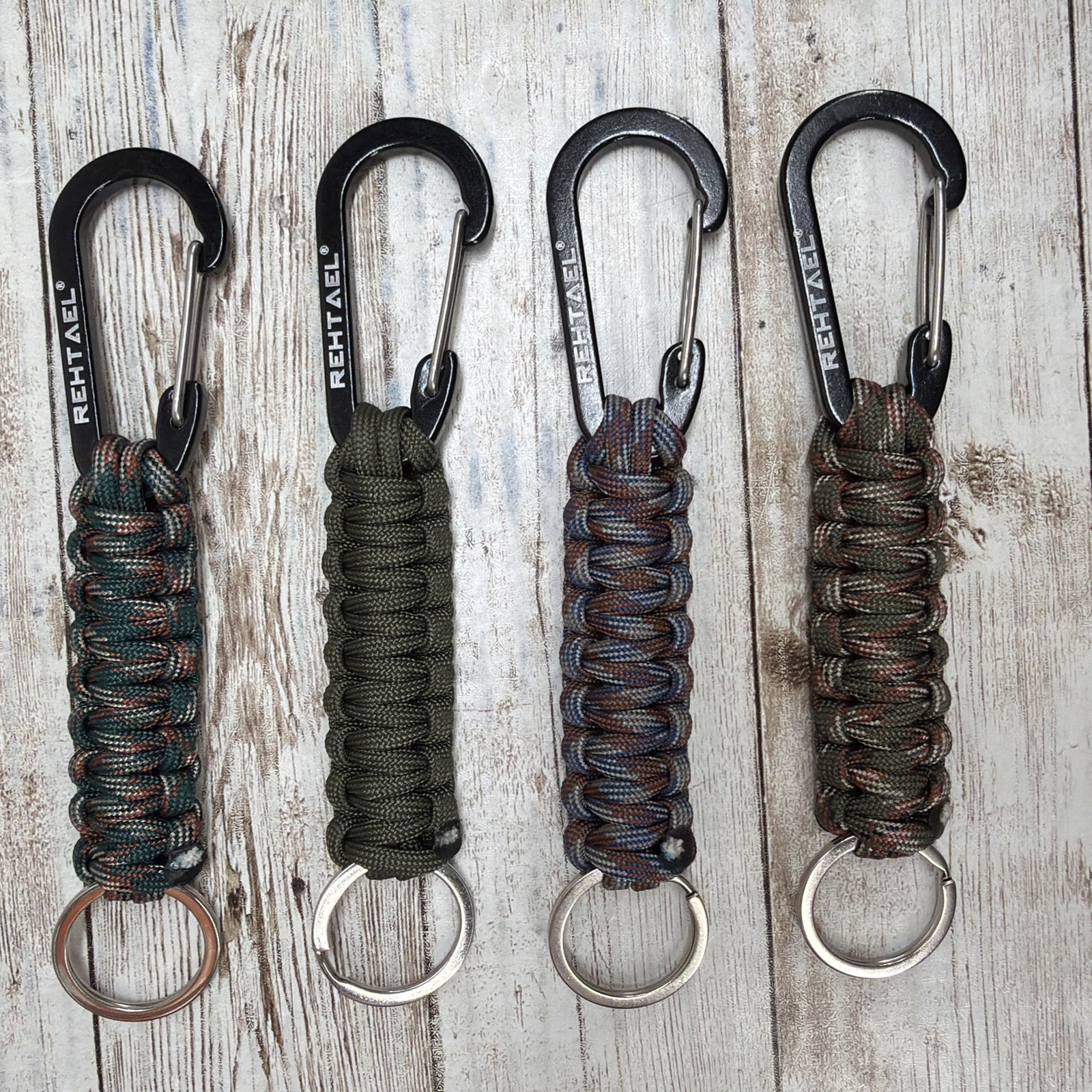 REHTAEL Keychain Paracord Carabiner Military Braided Heavy Duty Green Camo Pack
