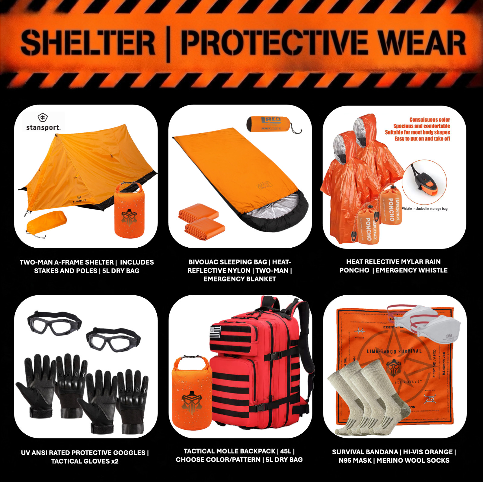 Emergency / Survival Kit / Bug Out Bag / Tactical Backpack / Two-Man 72+ Hours