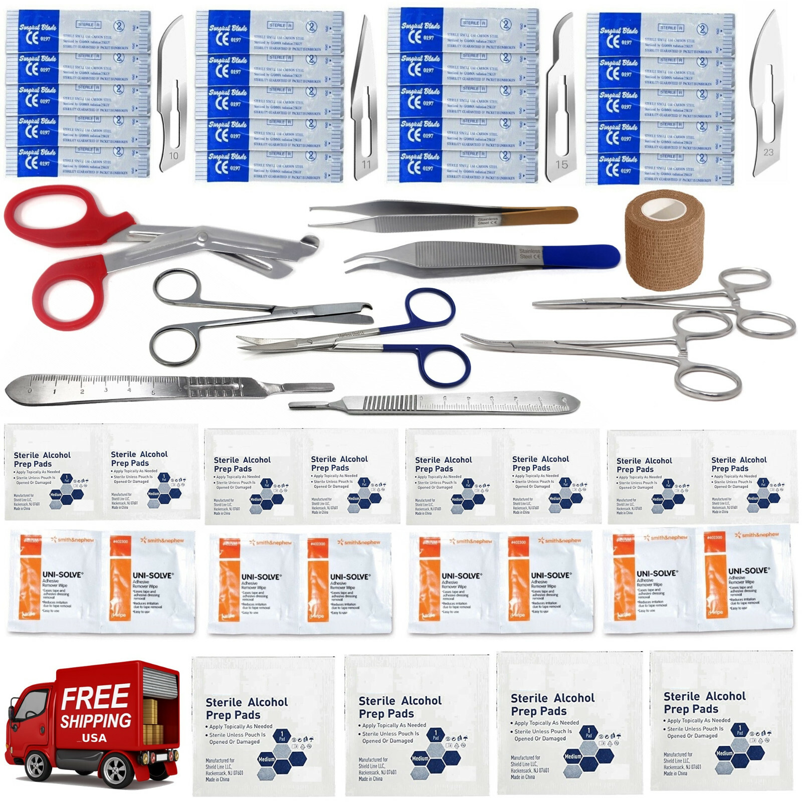 First Aid Trauma Kit Pack Medical Supply Refill Items Instuments – 70 Pcs