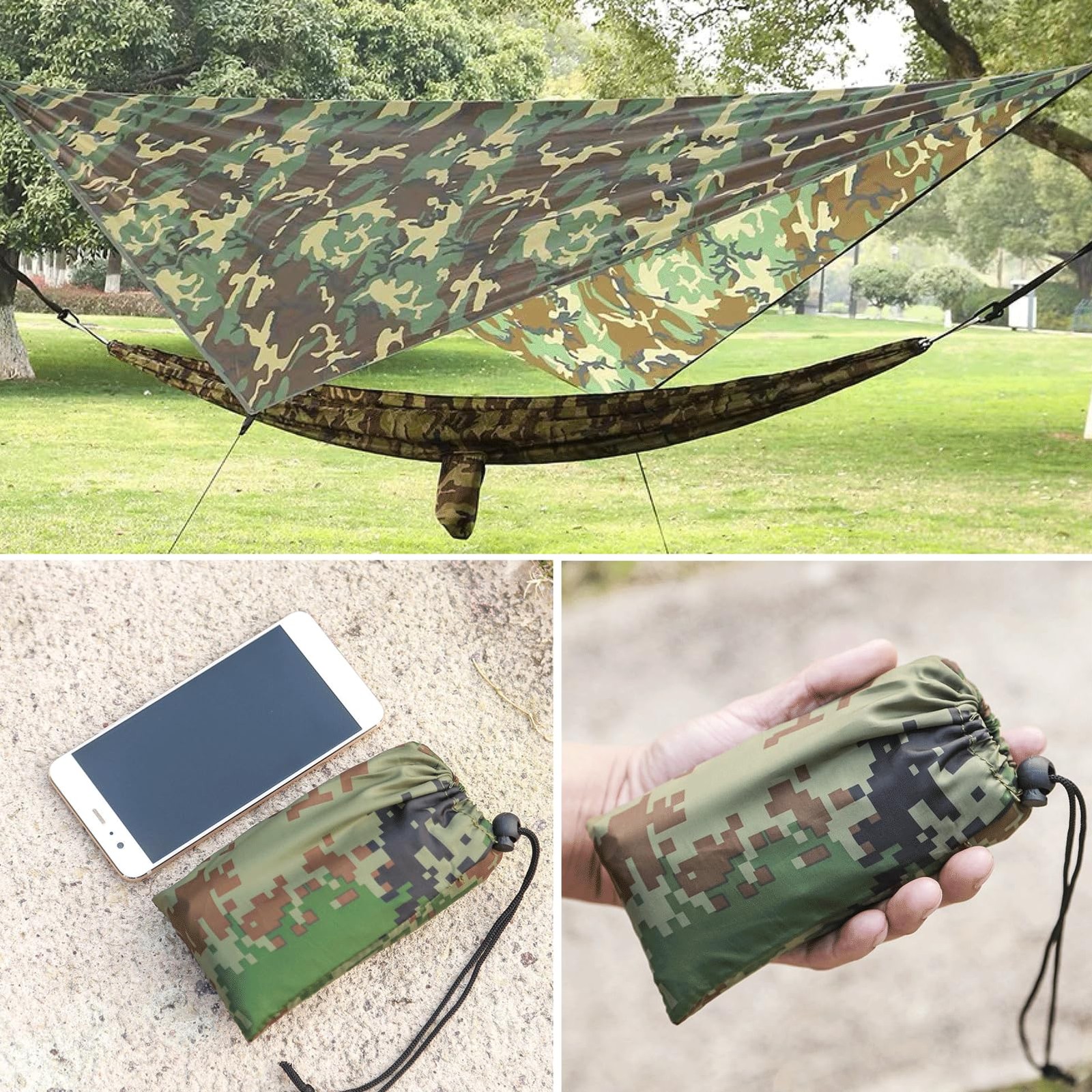 Azarxis Hammock Camping Tarp Rain Fly, 7.55 x 4.59 ft, #01 Camouflage