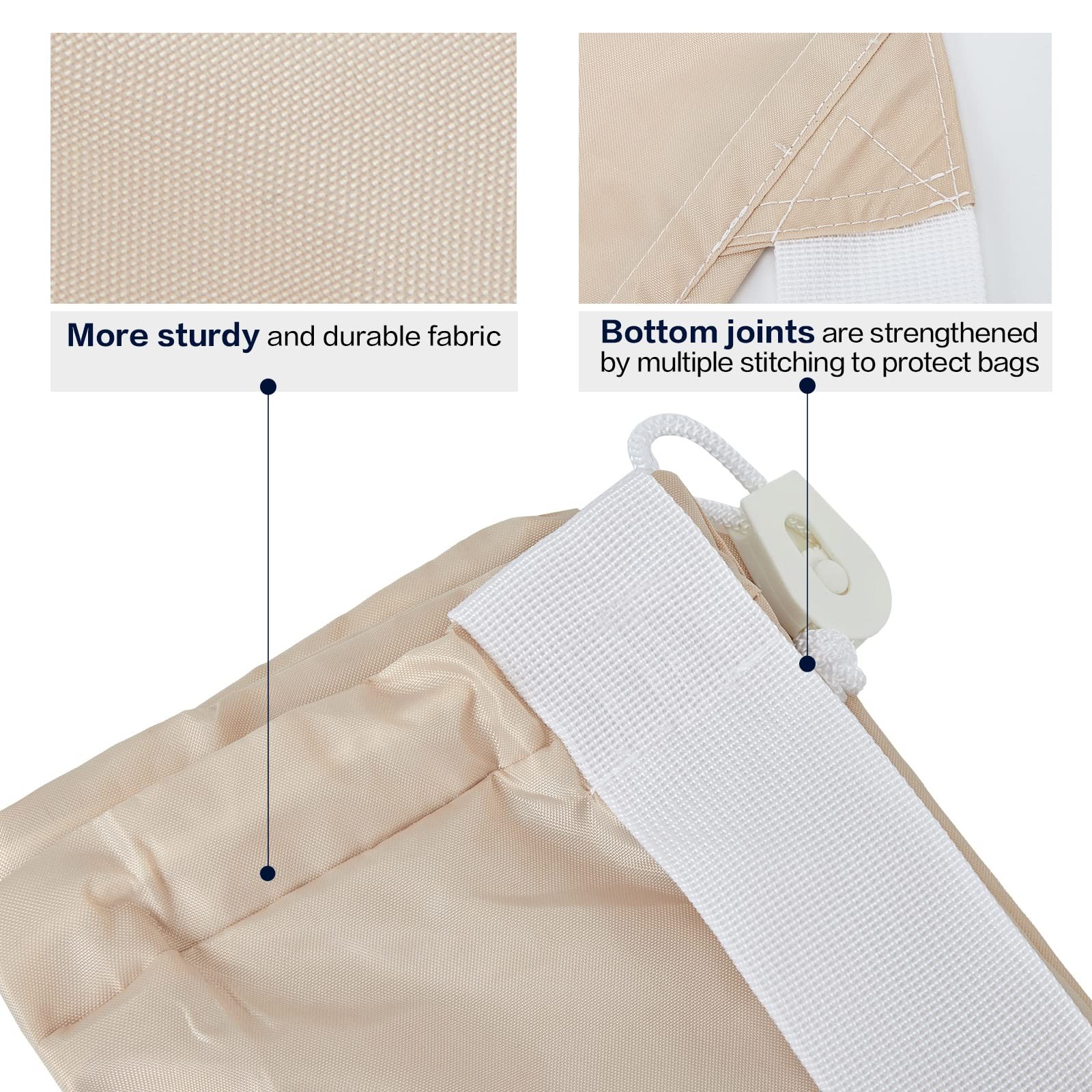 HOMEST 2 Pack XL Nylon Laundry Bag with Strap, Large 2pack, (2 pack) Beige