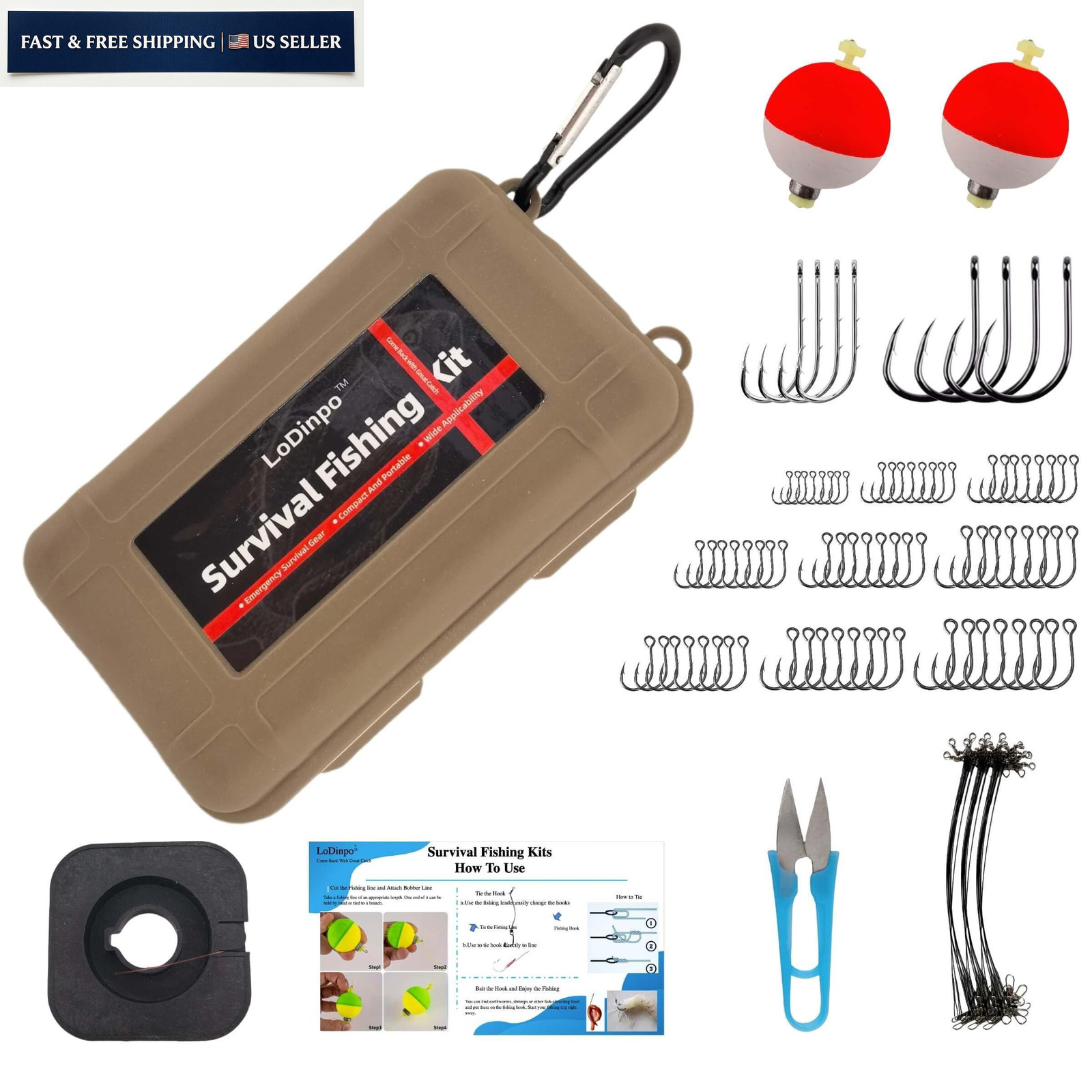LoDinpo Mini Survival Fishing Kit Compact Emergency Small, Desert Sand
