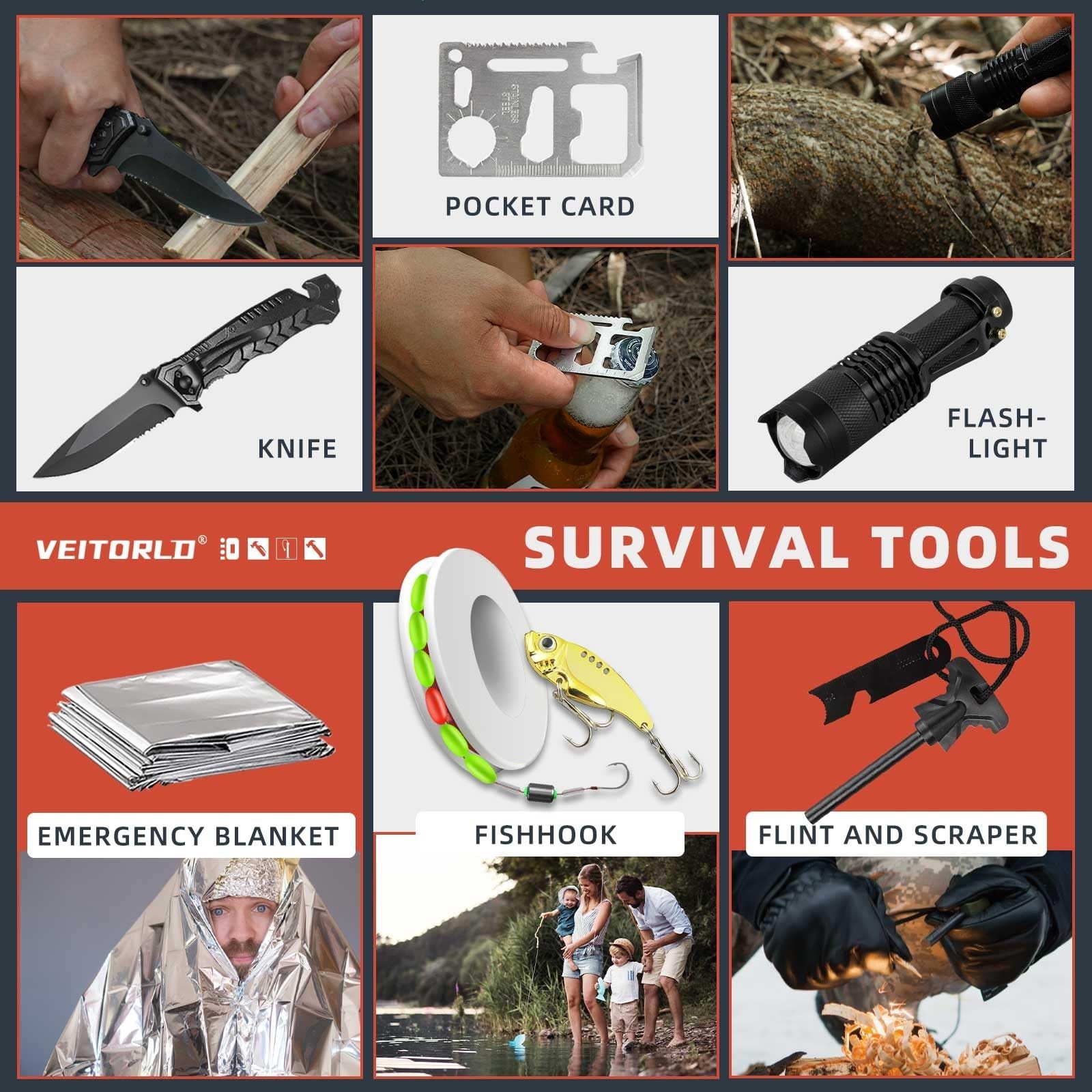 Survival Gear & Equipment 221 in 1,Essential Emergency Kit,Compact To Carry-SALE