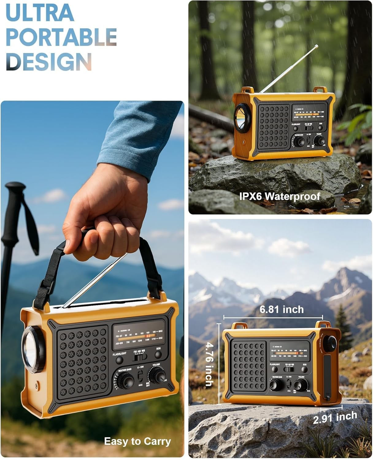 Hand Crank Emergency Radio Solar with 12000mAh Power Bank, NOAA/AM/FM/Weather Al