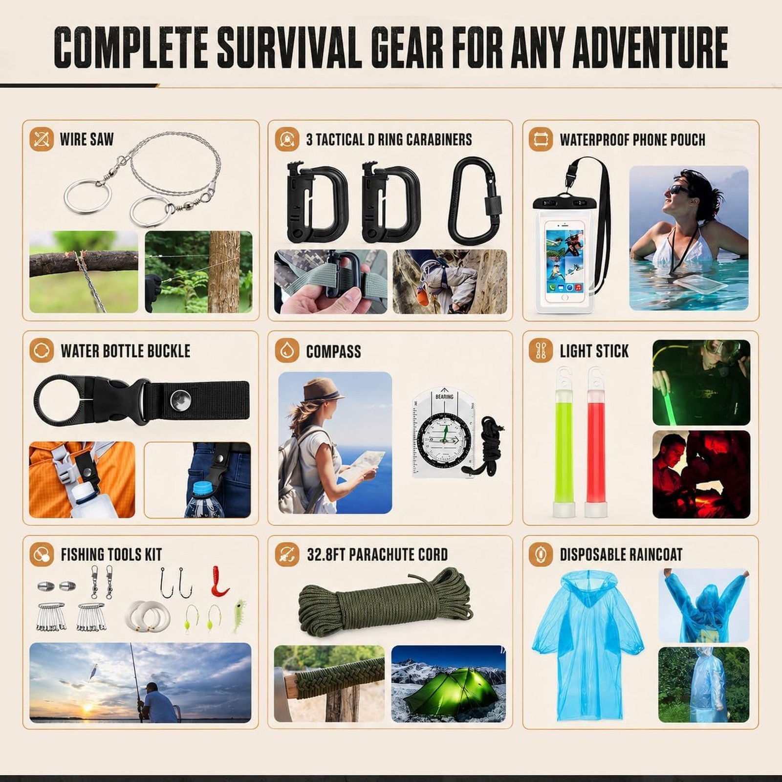 Survival Kit 250Pcs First Aid Gear Emergency Bag and Tent for Outdoor Adventure