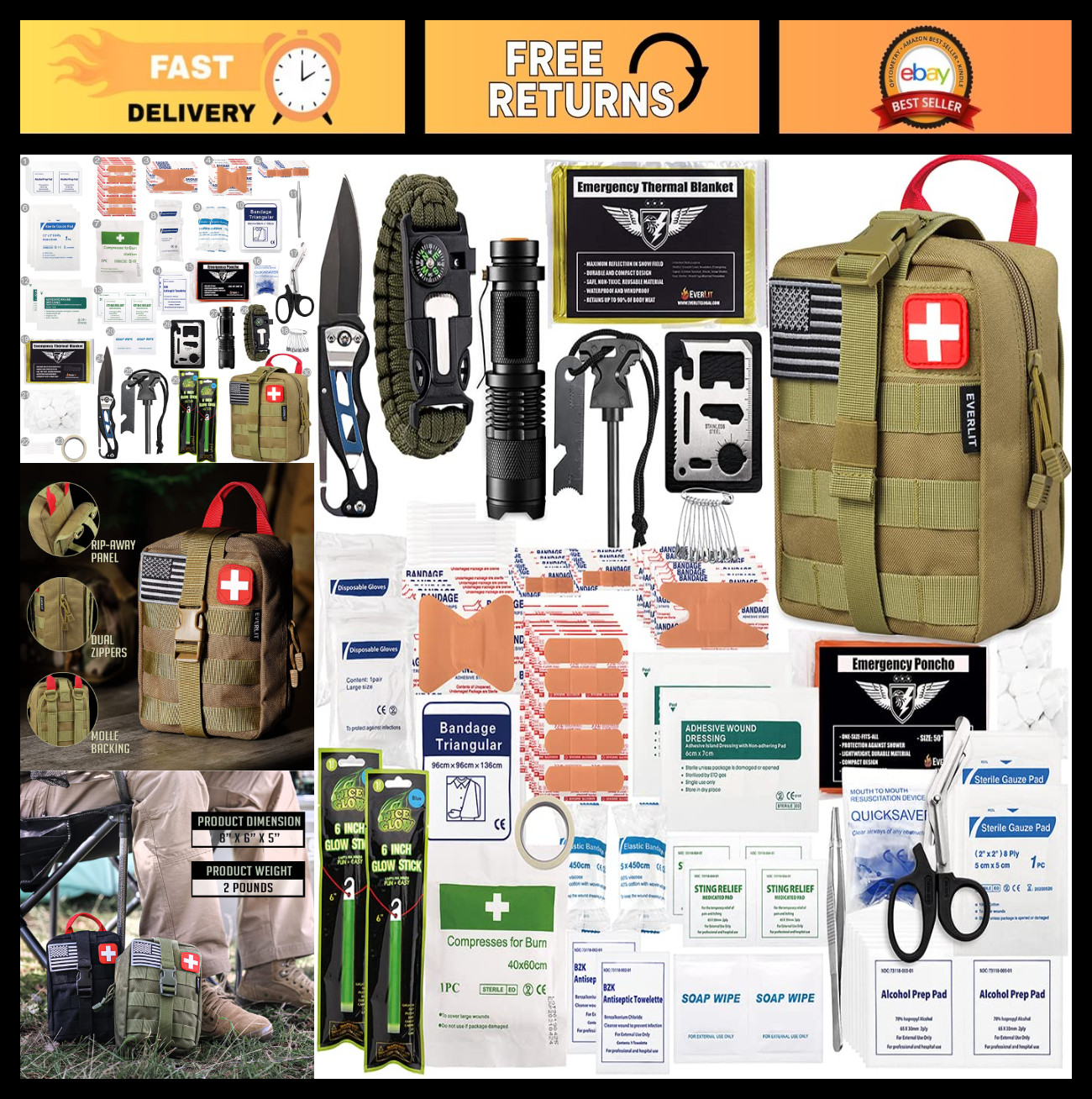 250-Piece Survival First Aid Kit | IFAK Trauma Bag, Molle Pouch, Emergency Gear