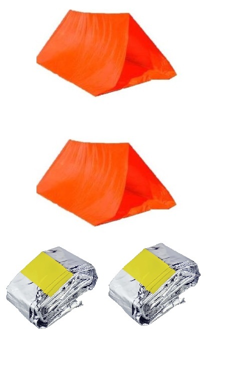 2 Shelter Tube Tents & 2 Emergency Survival Sleeping Bag Waterproof Emergency