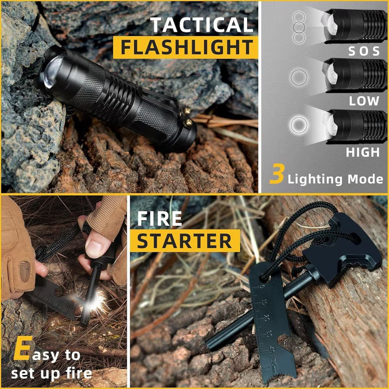 TEIPUERY Survival Kit 57 Pcs Outdoor Emergency Gear Camping