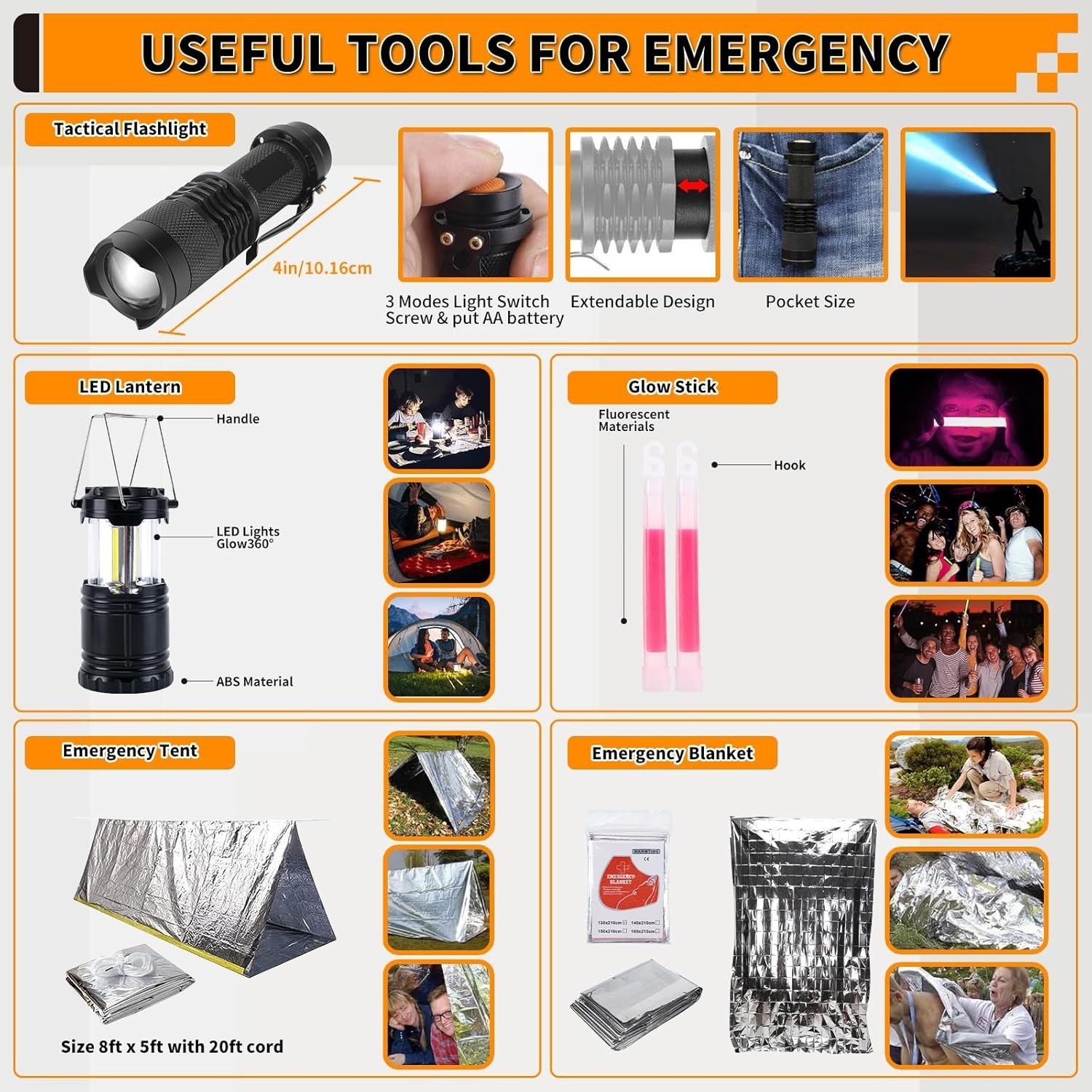 Survival Kit Emergency Gear Equipment 252 pcs First Aid Car Travel Outdoor