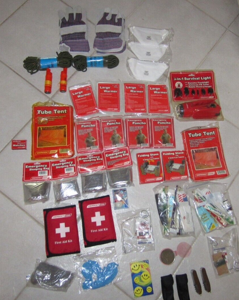 LARGE SURVIVAL KIT LOT HIKING KIT LOT HURRICANE KIT VARIOUS 40 PIECE AS PICTURED
