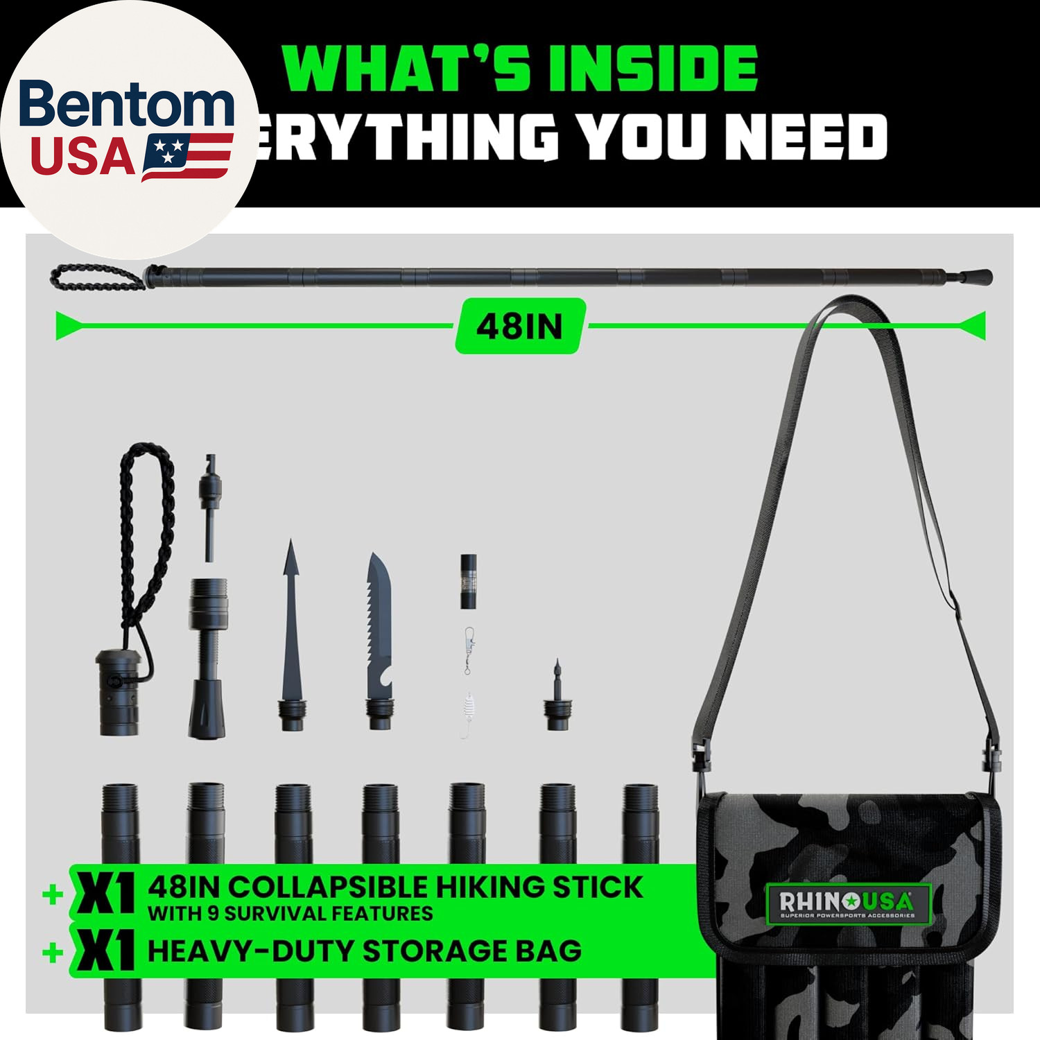 Tactical Hiking Stick with Integrated Survival Kit – Essential Camping Gear for