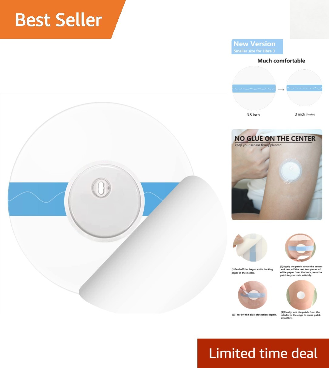 Easy Application Waterproof CGM Sensor Covers for Libre 3 – 50 Pack, 14 Days