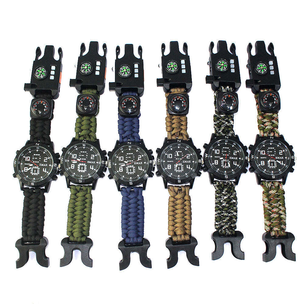 Outdoor camping survival paracord watch – Multi-function compass survival