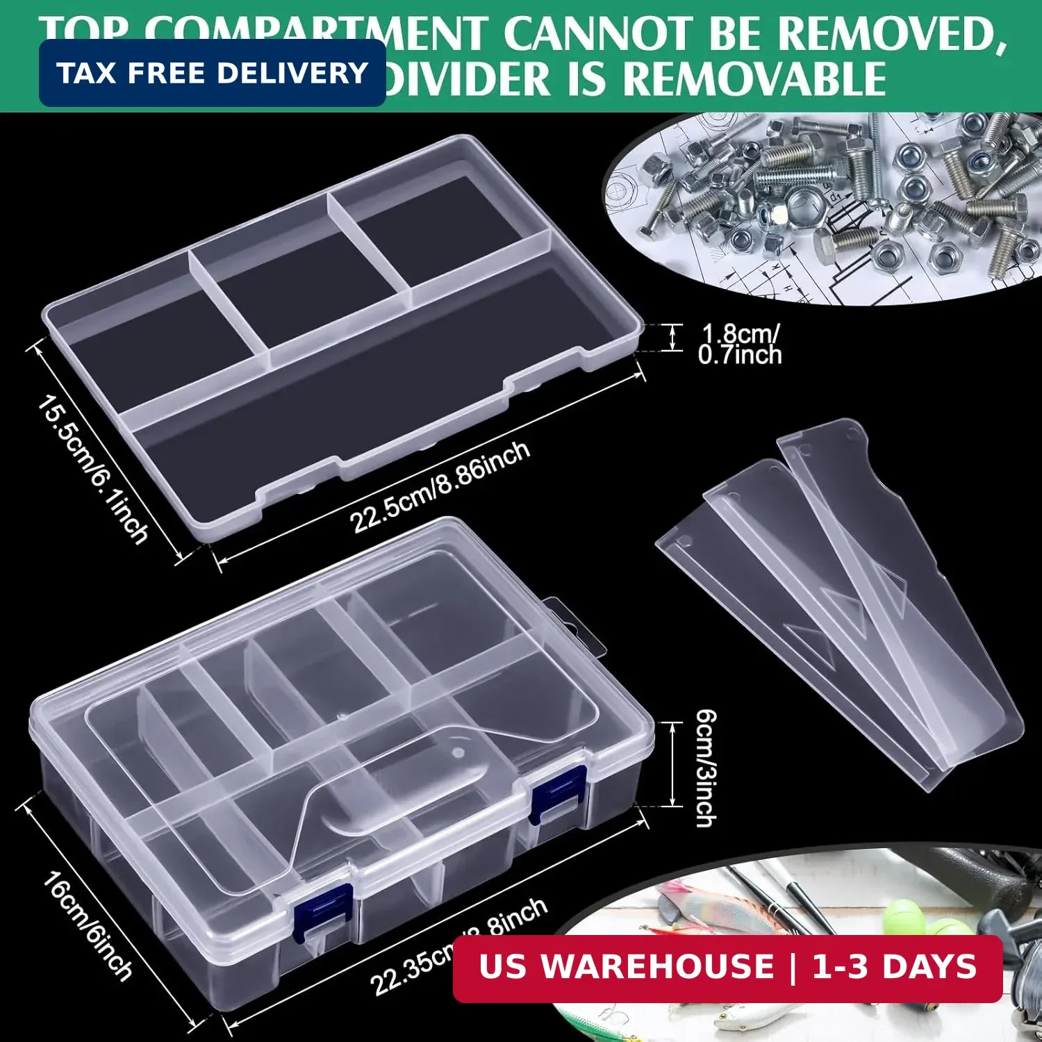 Honoson 6 Pack Fishing Tackle Box Organizer Storage Clear Fishing Box with Movab