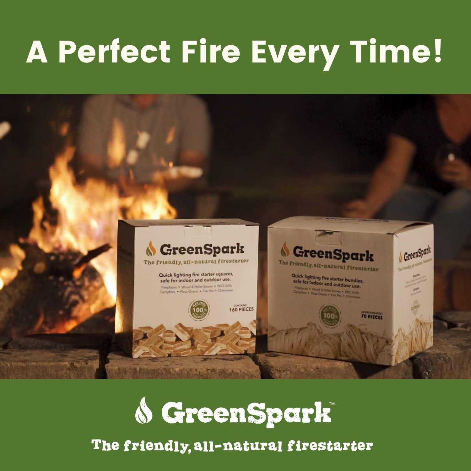 GreenSpark Natural Fire Starters for Grill, Smoker, Pizza 140 Pcs, Brown