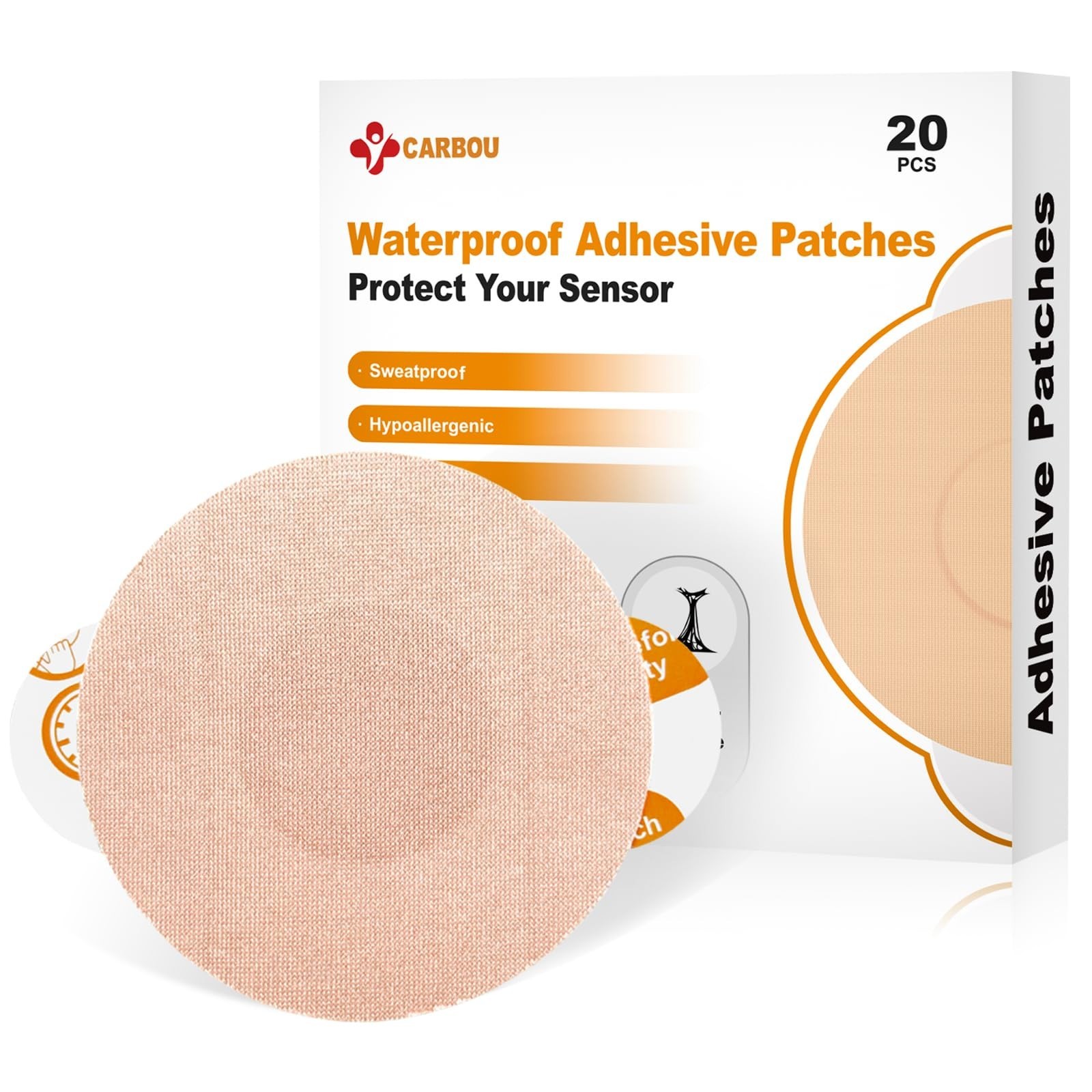 20PCS Waterproof Sensor Covers for Freestyle Libre 2/3, Adhesive Patches, No Glu
