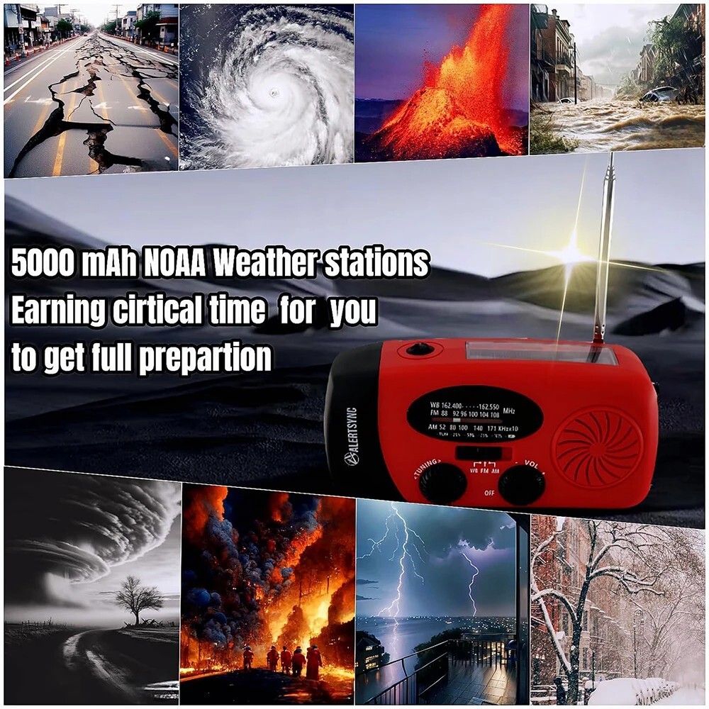 2000mAh Rechargeable Solar Radio Emergency Light Waterproof Portable Flashlight
