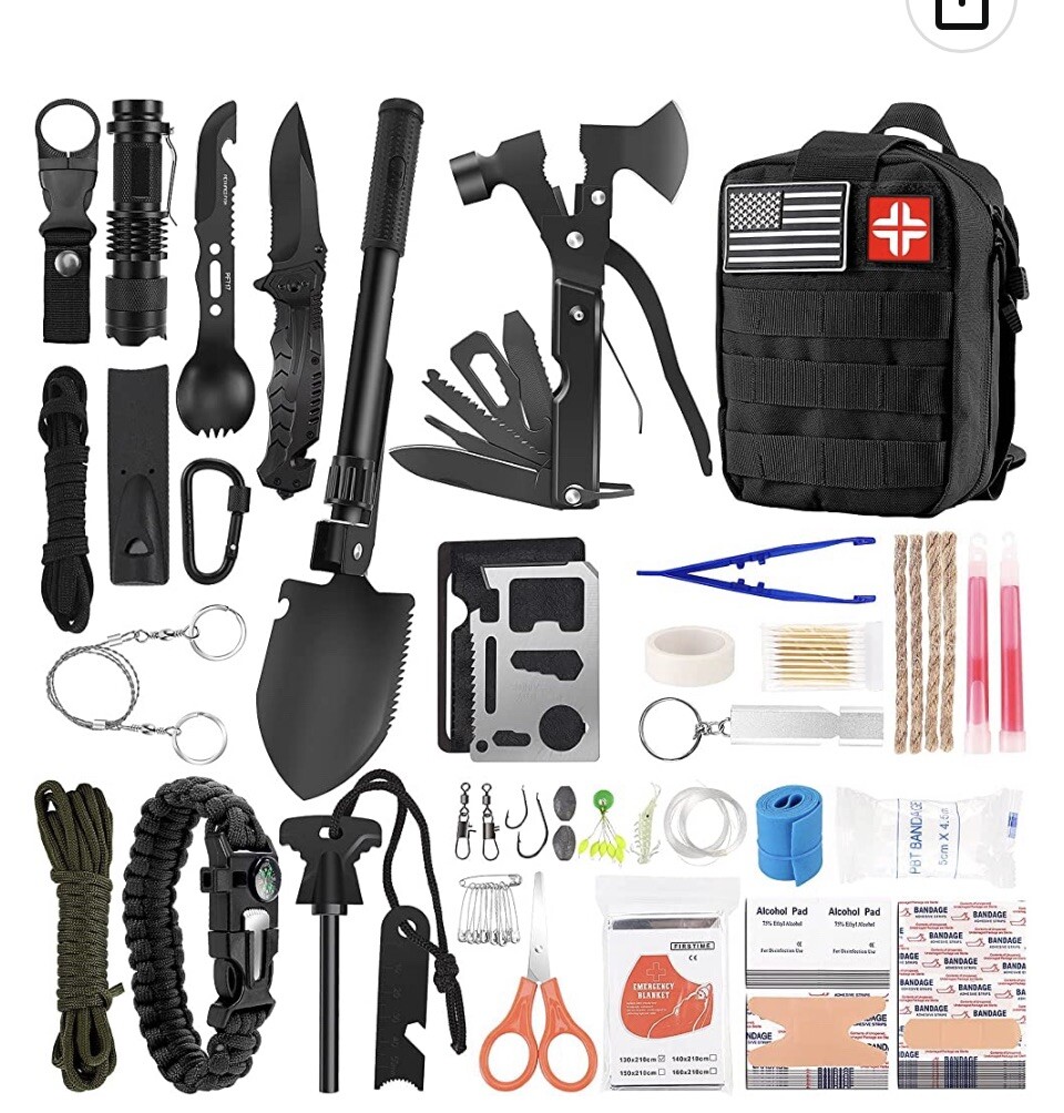 Emergency Survival Kit and First Aid Kit, 142Pcs Survival Gear and Equipment