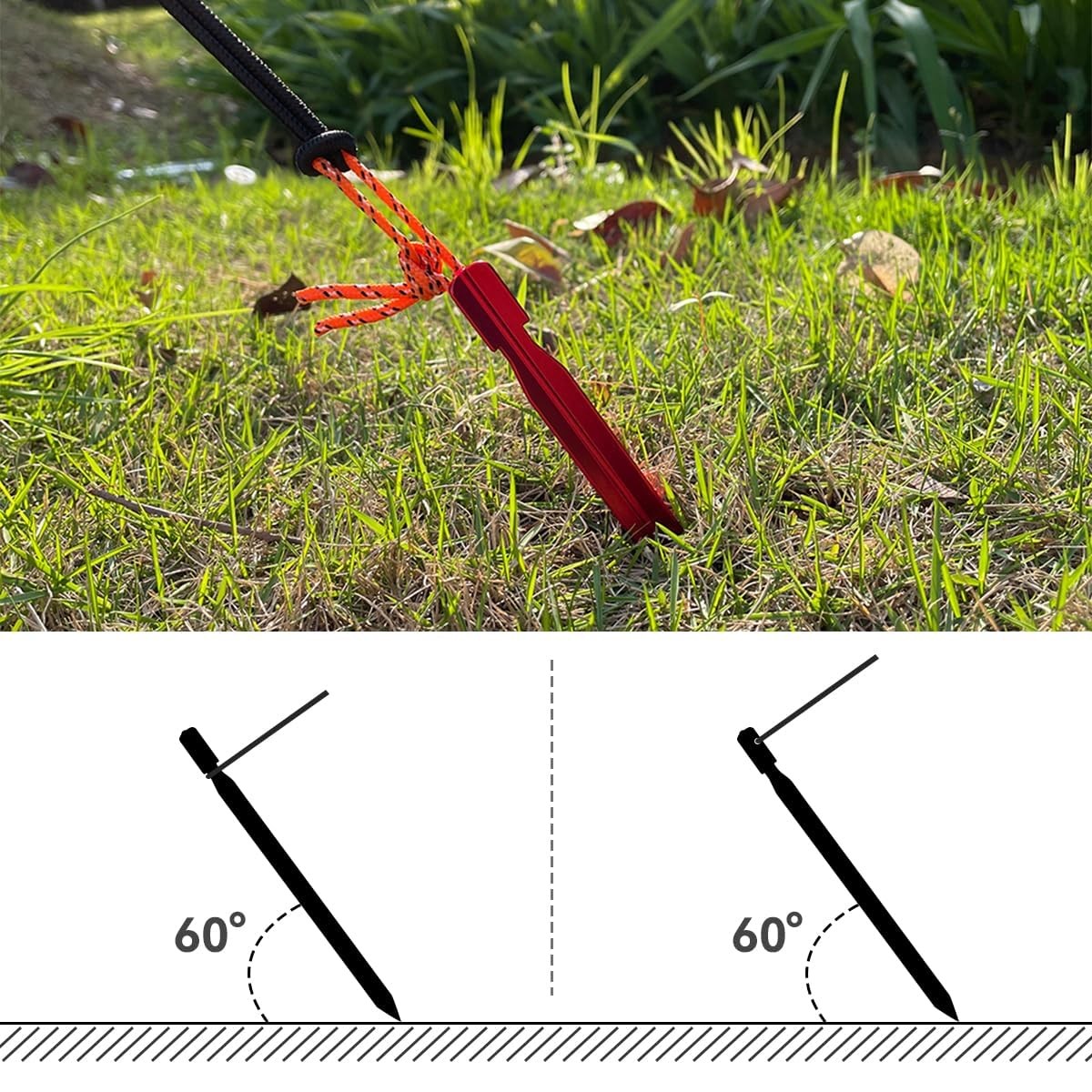Keovoker 12 Pack Tent Stakes, 7-inch Ultralight Aluminum Ground Pegs with Red