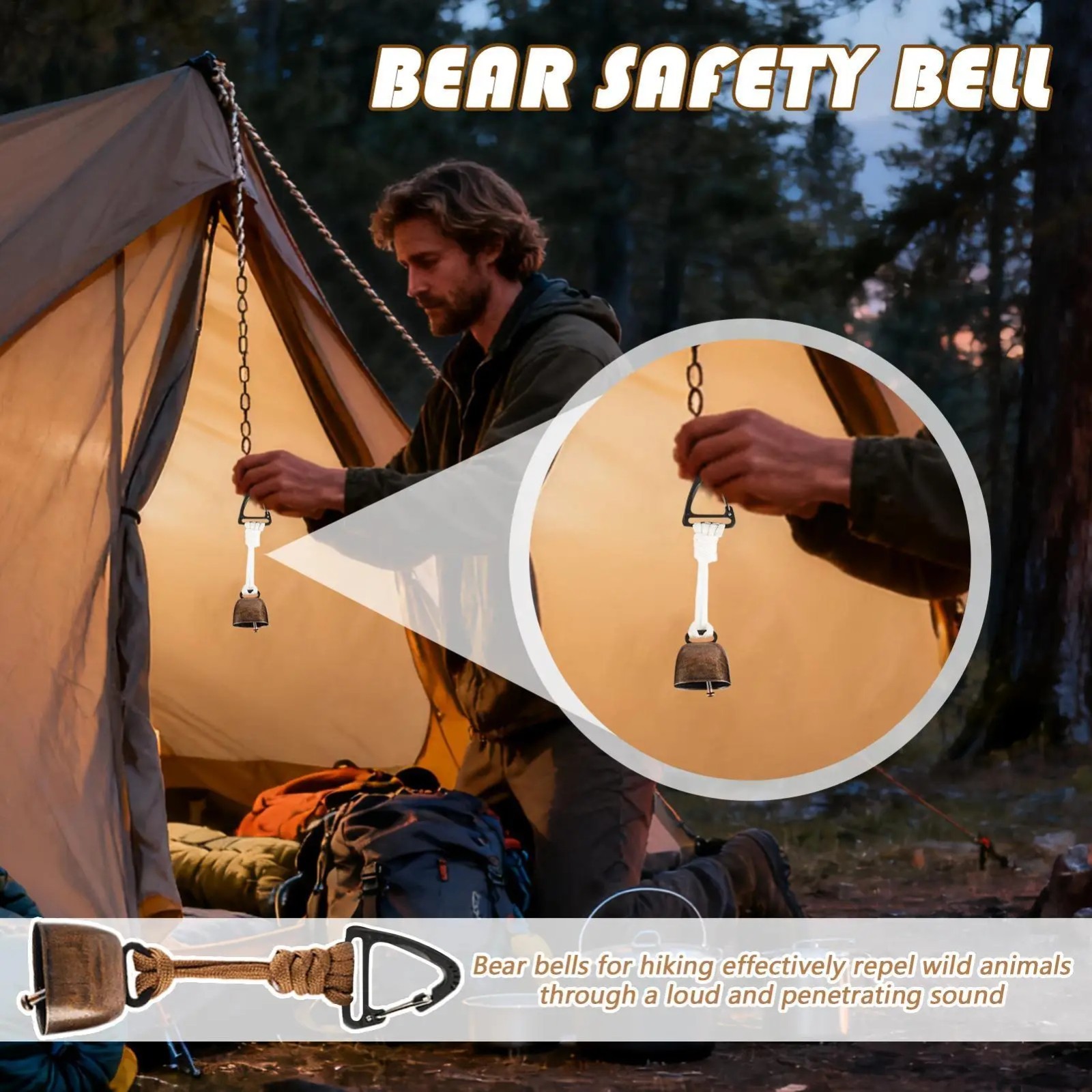 Bear Bell Hiking Loud Bell Safety Protector Bell With Carabiner Outdoor NEW USA