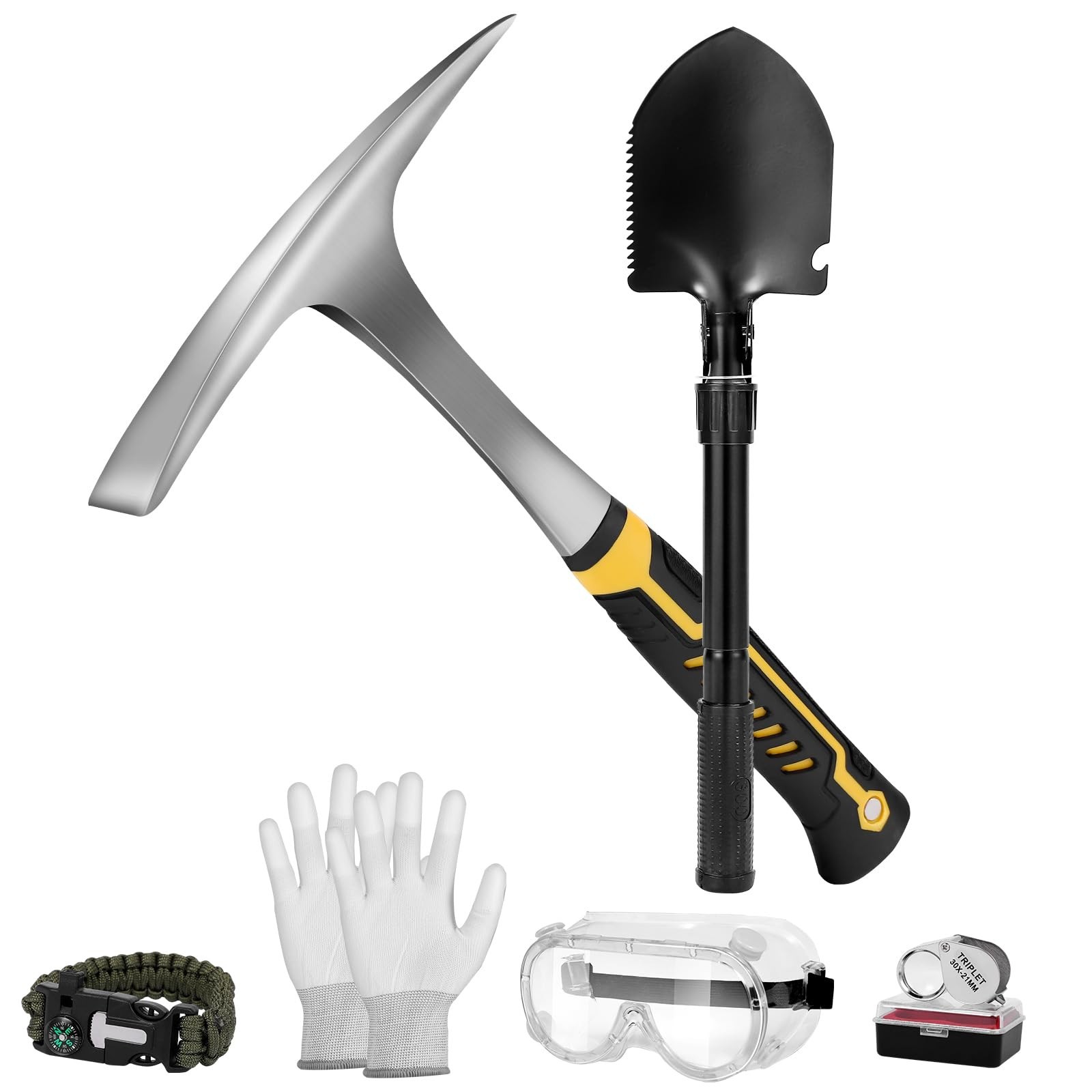 26oz Geologist Rock Pick Tool kits-12″ Folding Multitool Shovel-Survival Brac…