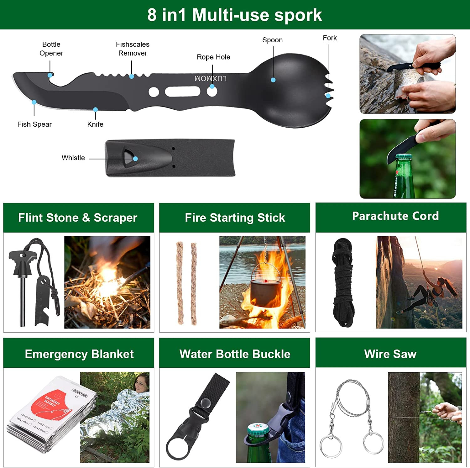 Emergency Survival Kit First Aid Kit, 121Pcs Tactical Gear Camping Gear Emergenc