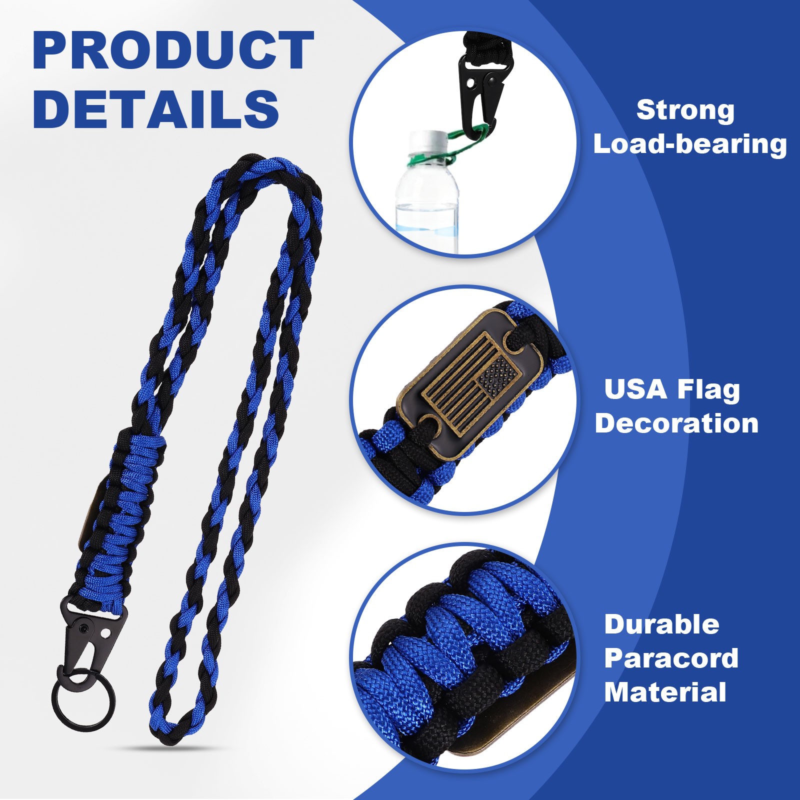 2Pcs Paracord Lanyard, Strong Lanyard with USA Flag, Orange, Blue