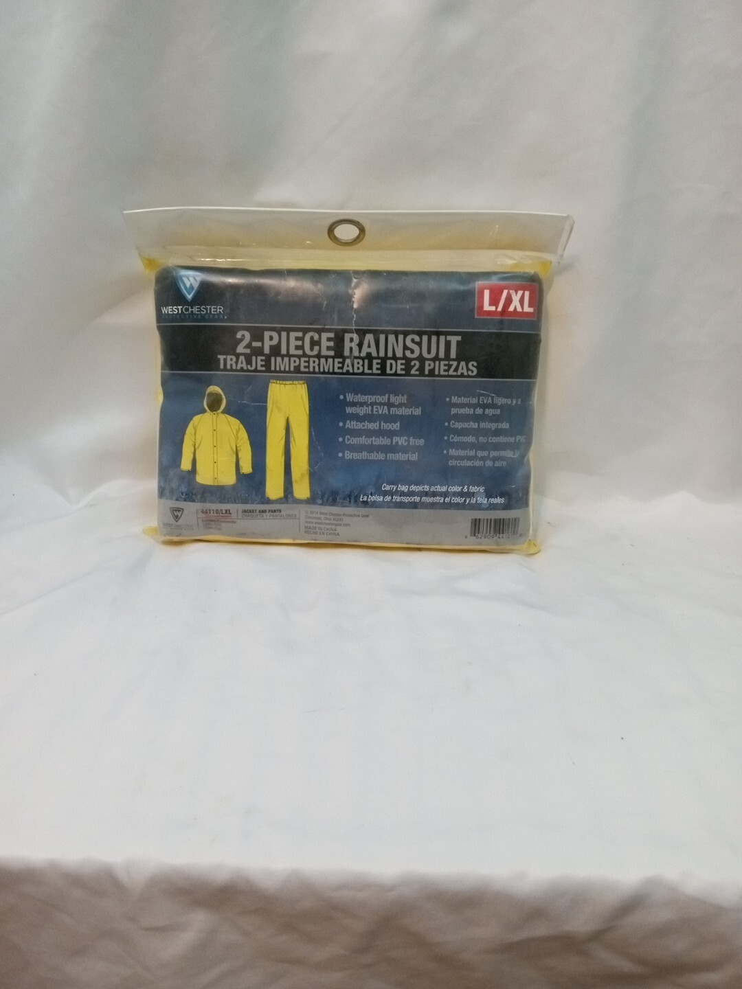 NEW 2-Piece Rainsuit With Hood Lightweight Polyester Yellow – Size L/XL