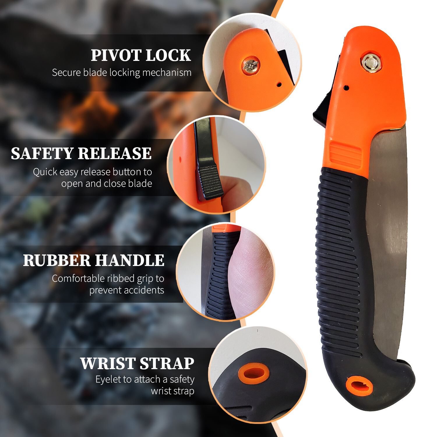 Sirius Survival 7 Inch Blade Folding Carbon Steel Camp Saw w Slip Resistant Grip