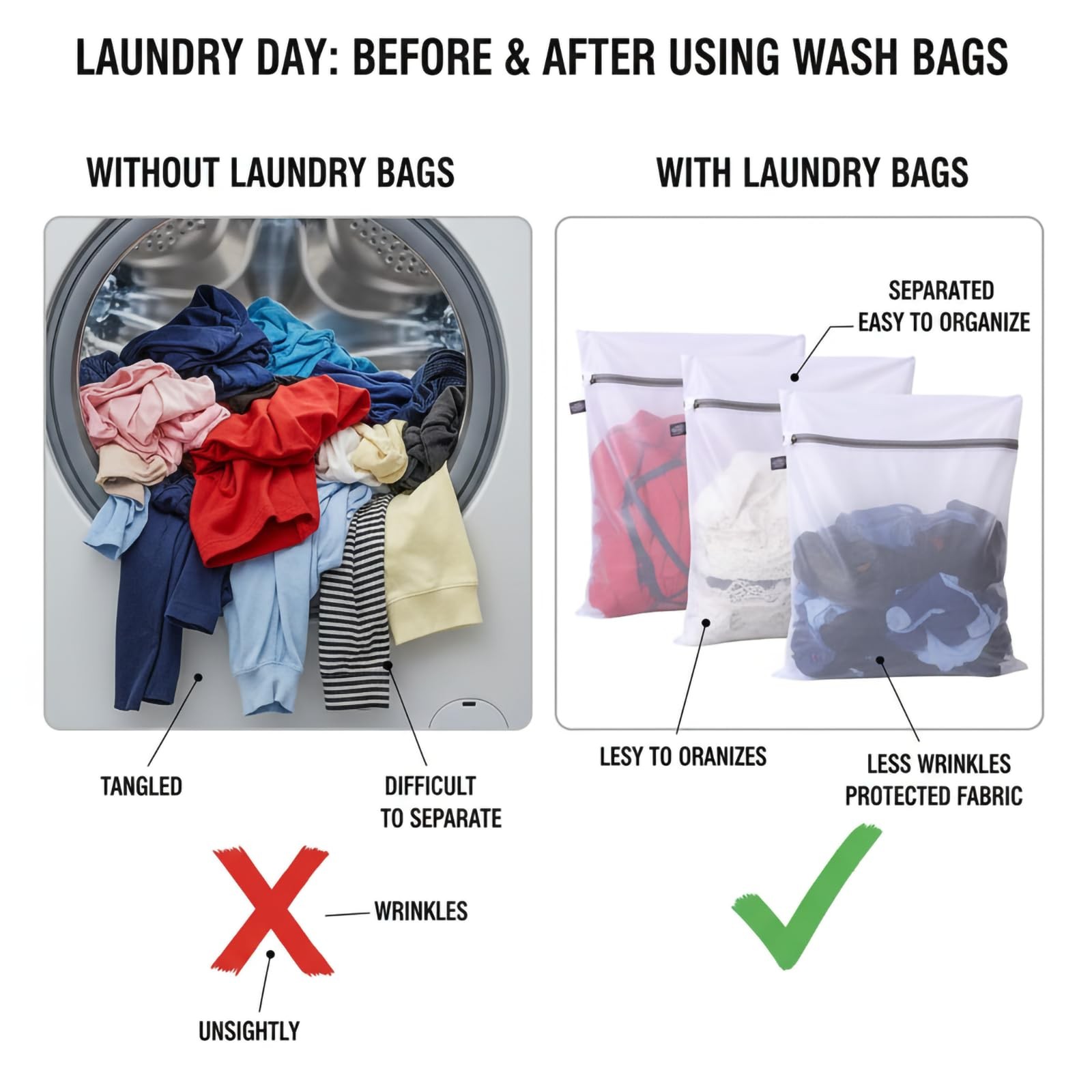 Kimmama Lingerie Bags for Washing Delicates, Garment Bag 3S(10×12″), White