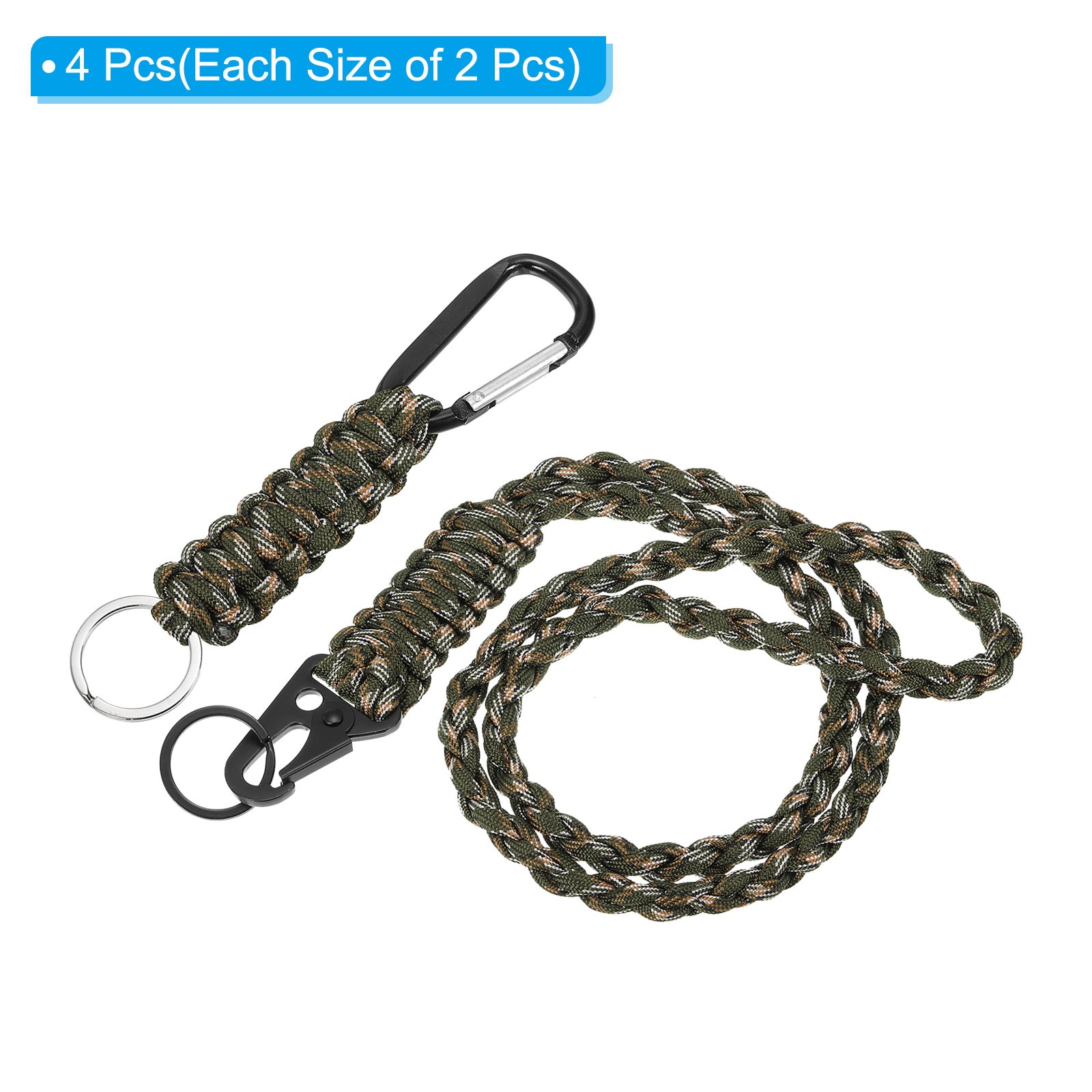 4Pcs Braided Paracord Lanyard Keychain, Paracord Neck Badge Lanyard Camo