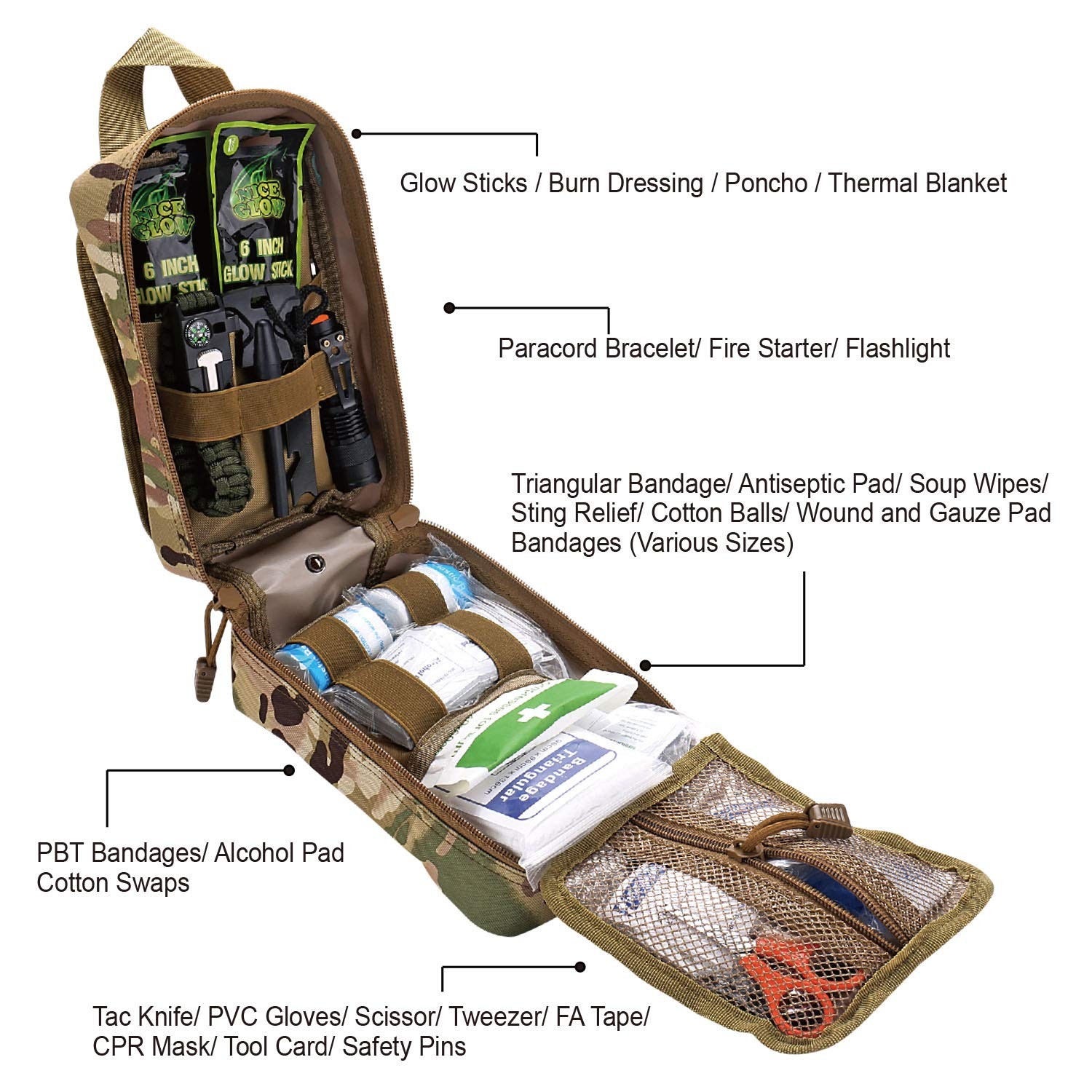 EVERLIT 250 Pieces Survival First Aid Kit IFAK EMT Molle Pouch Camo