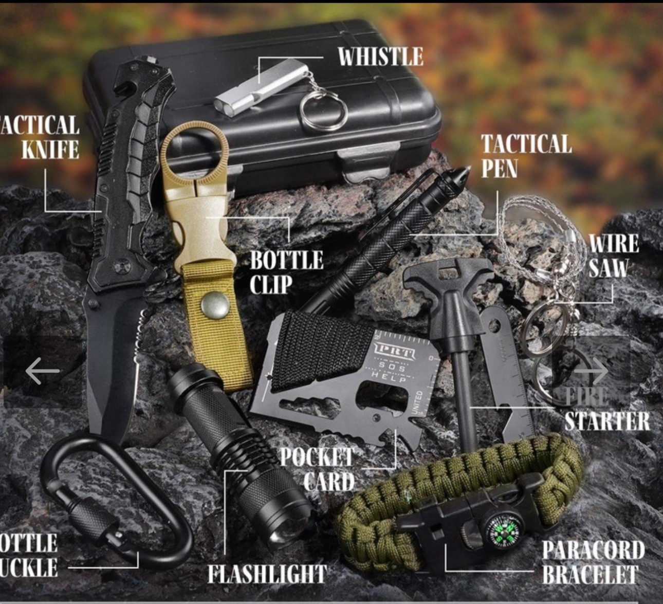 TRSCIND Survival Kit 14 in 1 Equipment w/ Case, Compass, Fire Starter, Whistle