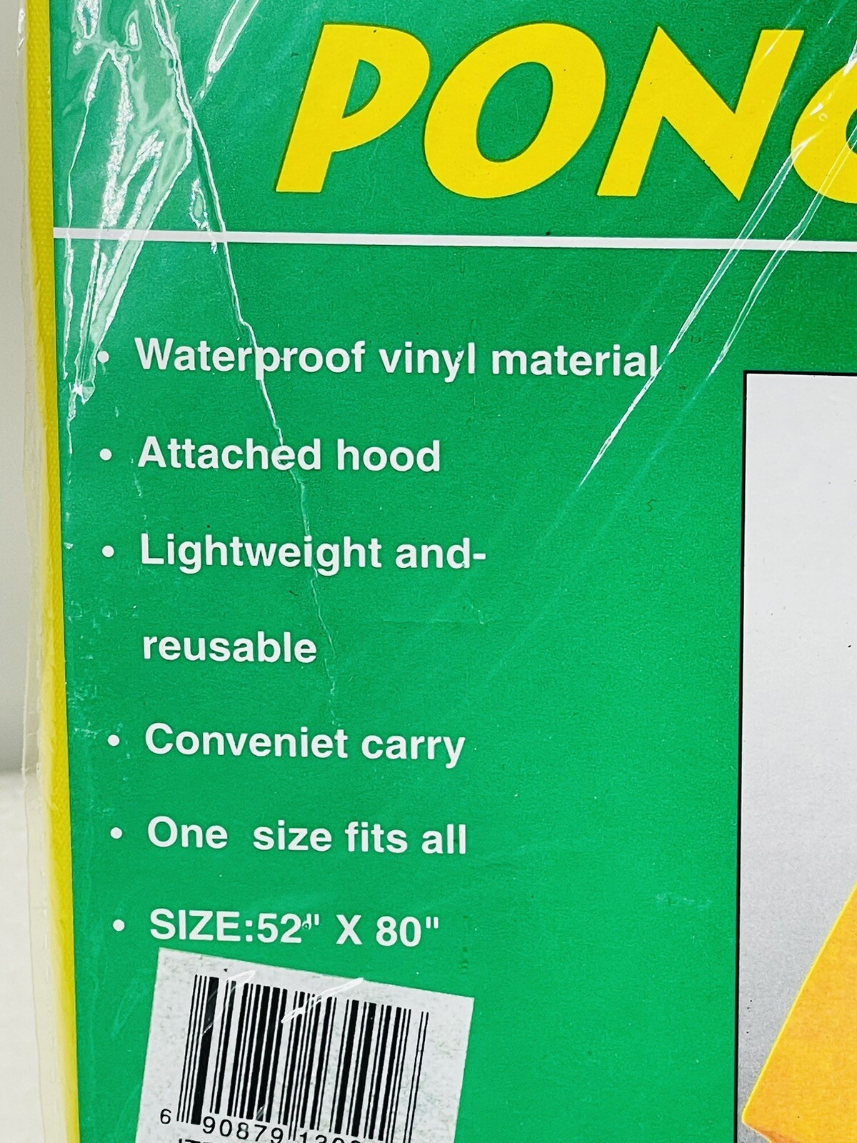 Vinyl Rain Poncho Green 52″ x 80″ Survival Lightweight Attached Hood Reusable