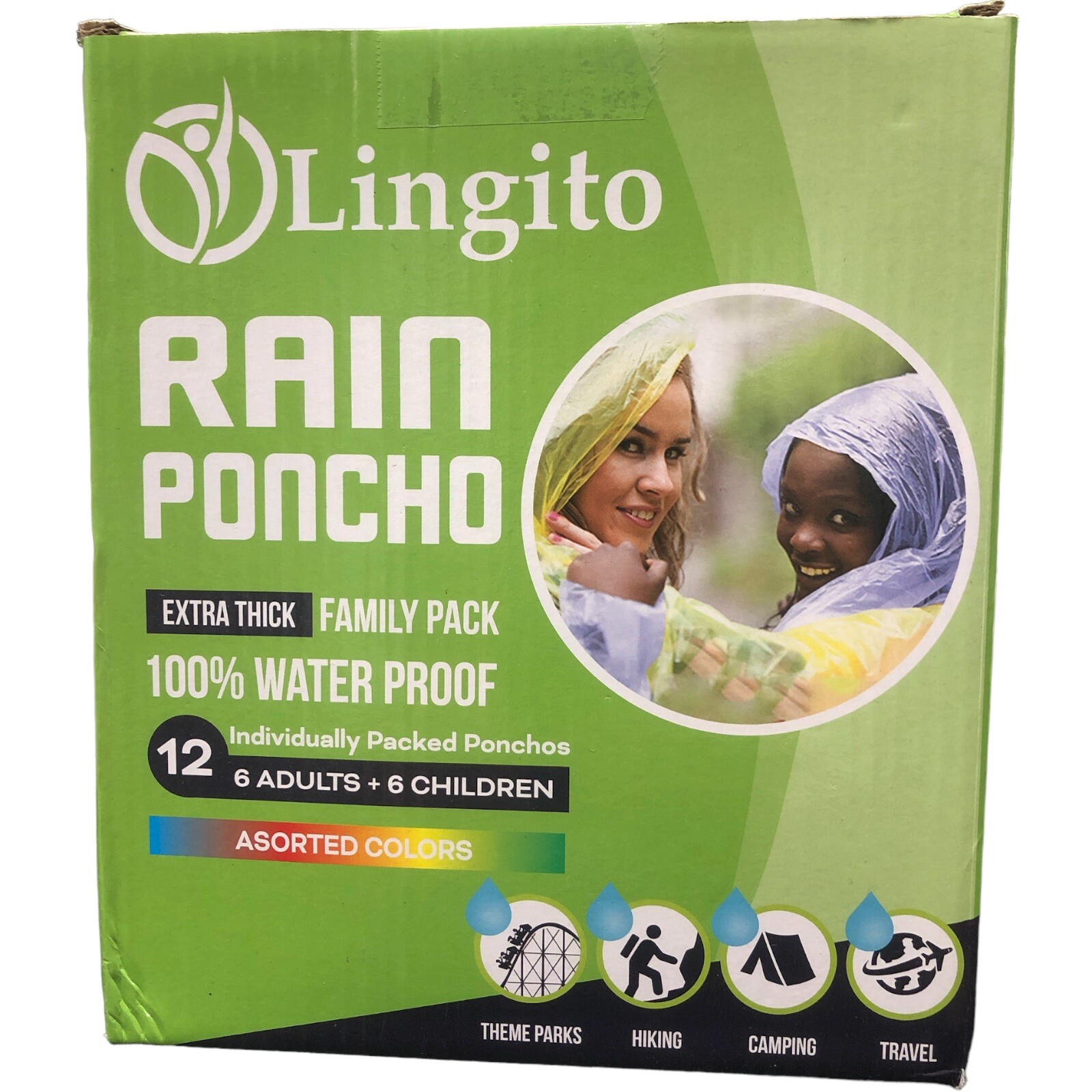 Lingito Rain Ponchos Family Pack | Emergency Raincoat Drawstring of 12 Ct