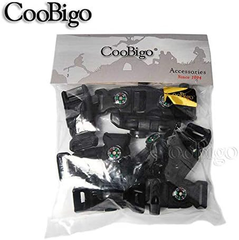 10Pcs Pack Black 5/8″ Compass Flint Scraper Fire Starter Whistle Buckle Plastic