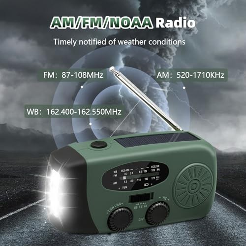 7400mWh Emergency Weather Radio, Portable Solar Hand Crank Radio AM/FM/NOAA,