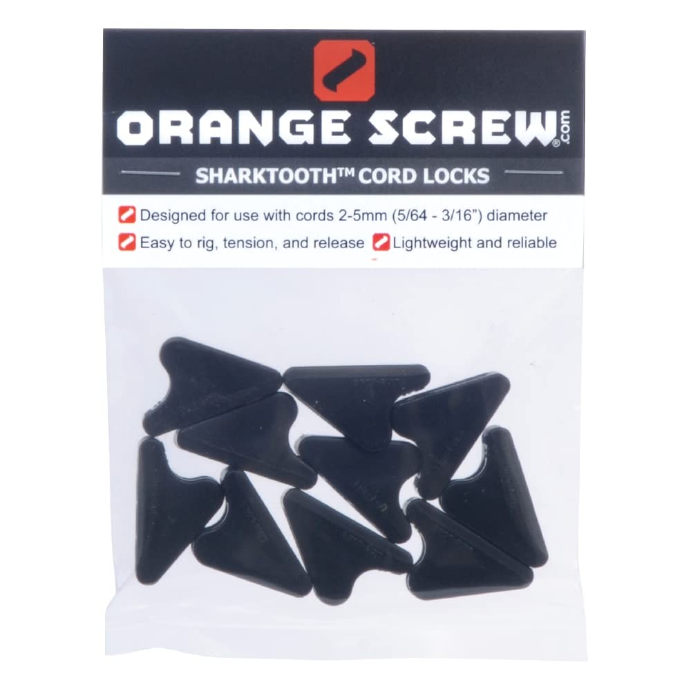 Orange Screw SharkTooth Cord Locks, 10 Pack Tensioners for Ropes and Black