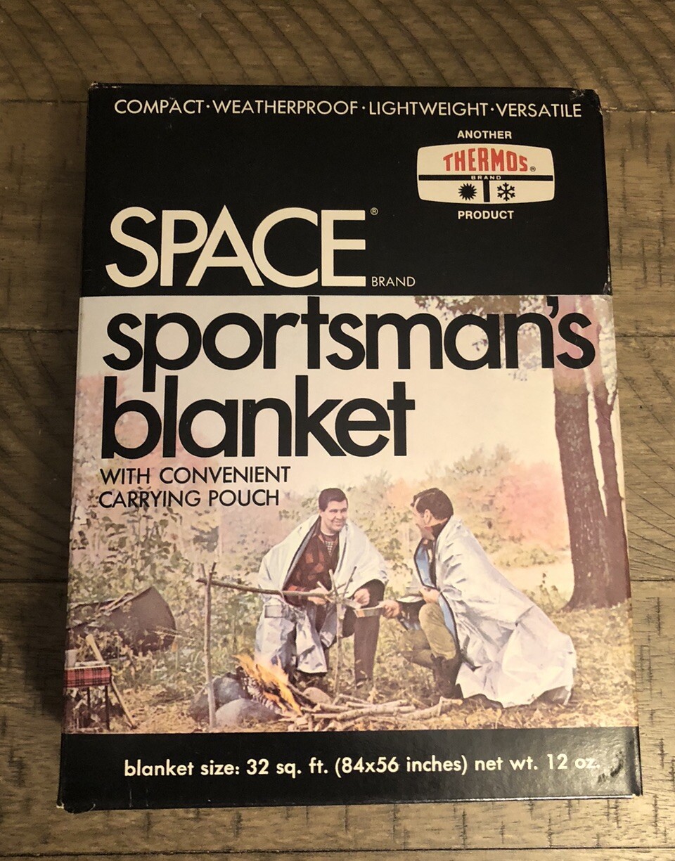 VINTAGE THERMOS SPACE BLANKET HUNTERS FISHERMEN CAMPERS SKIERS WEATHERPROOF NASA