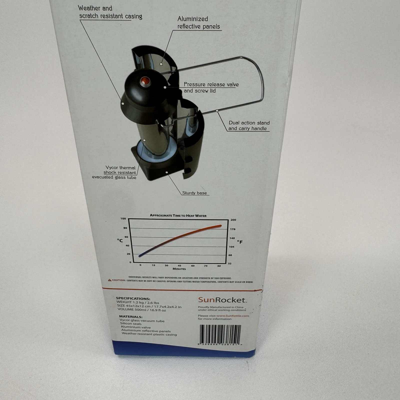 SunRocket Solar Water Heater & Thermos, Heat Water Anywhere! New In Box