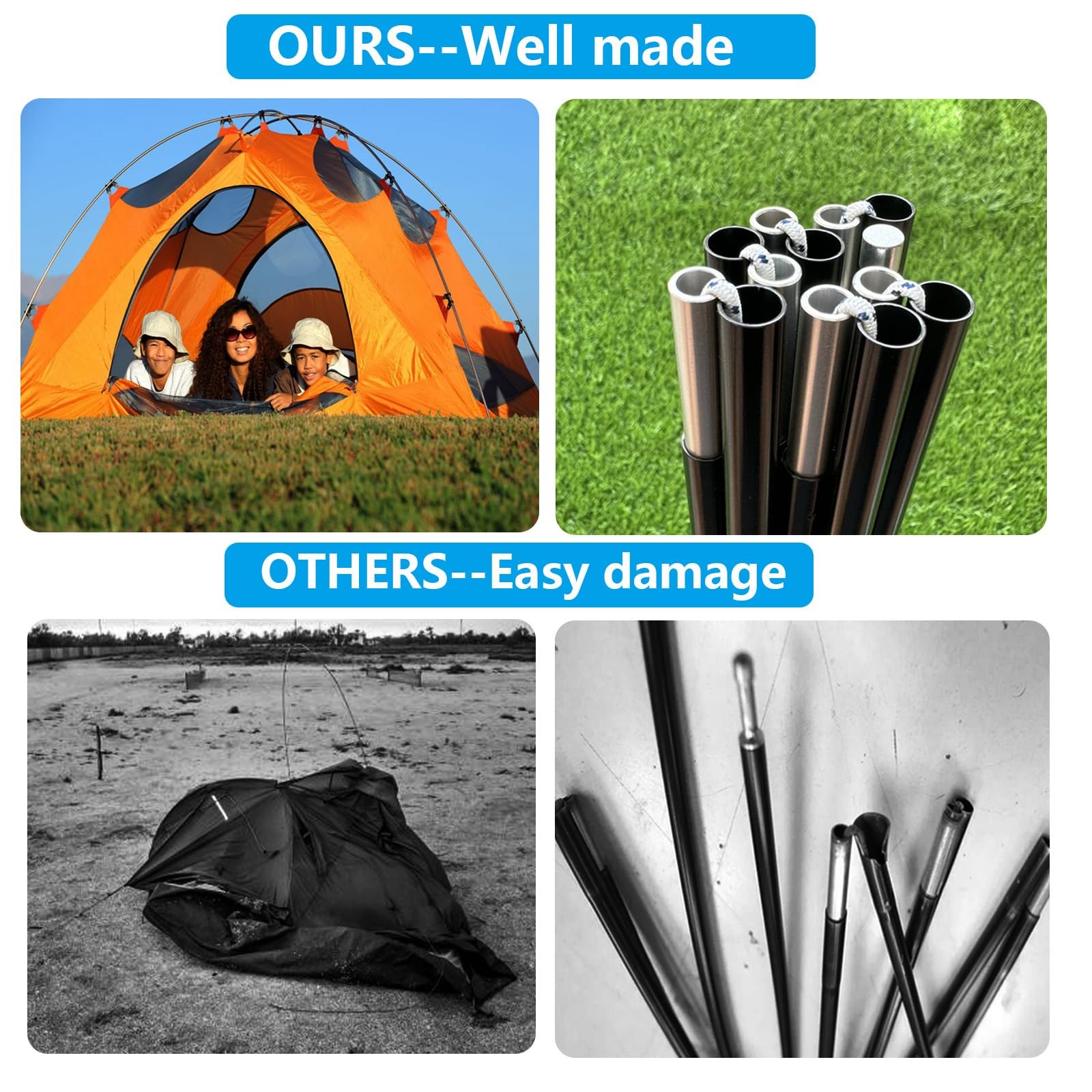 Aluminum Tent Poles Replacement,Fits Both Female and Male 20ft 0.4in, Black