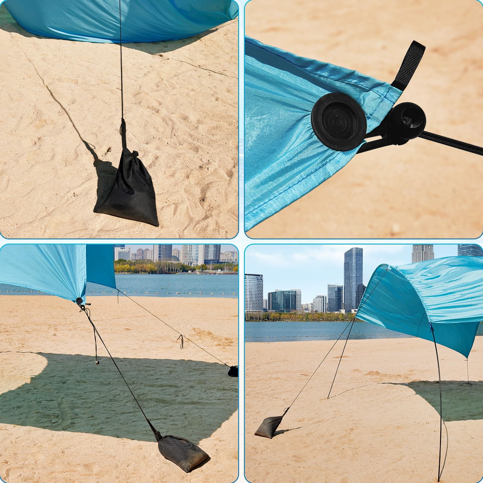 2 Pack Beach Shade sandbag:15.5inx11.5in;clamp:3.2inx1.9in;cords:60″, Black