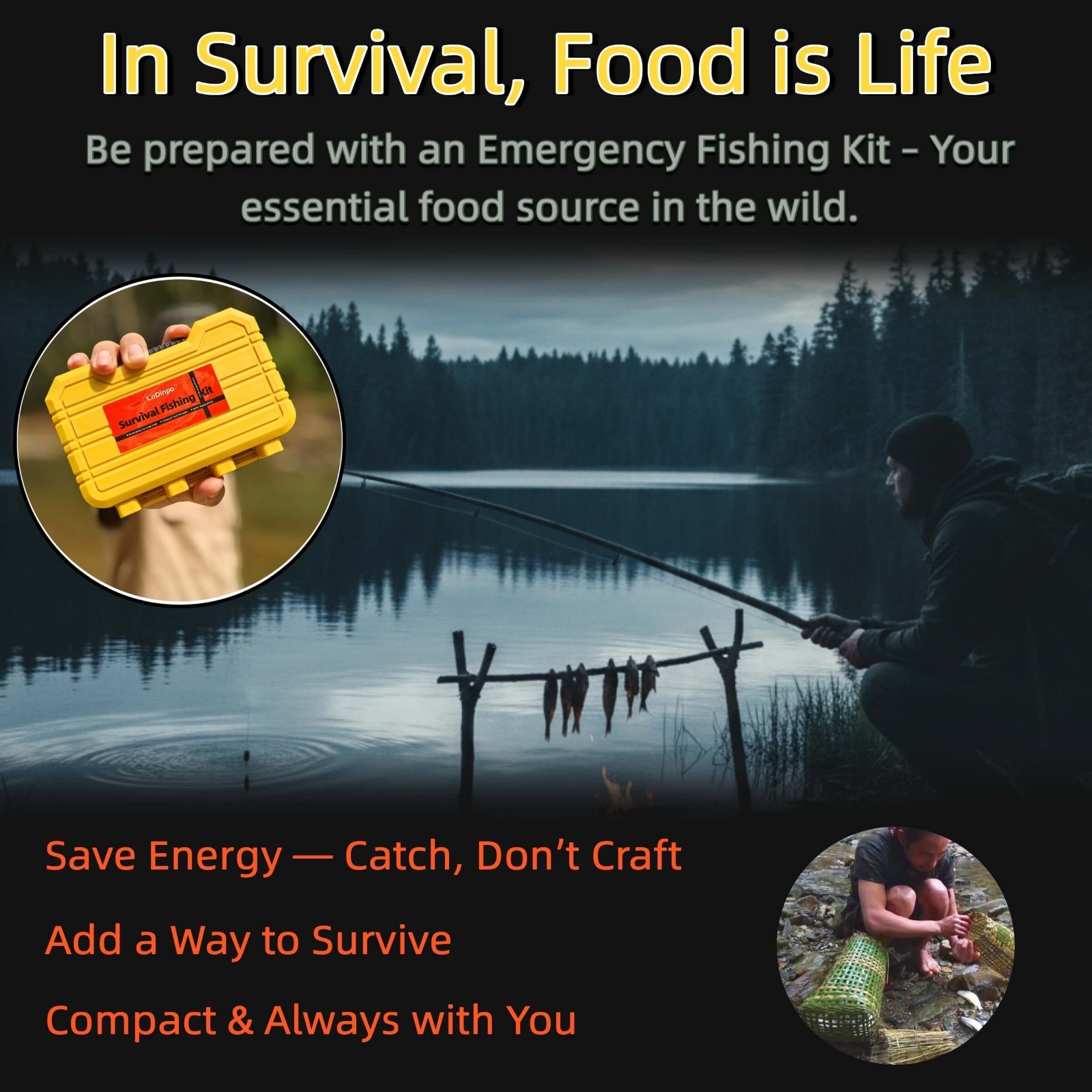Portable Survival Fishing Kit – Compact Tackle Box for Camping/Hiking,Hooks Gift