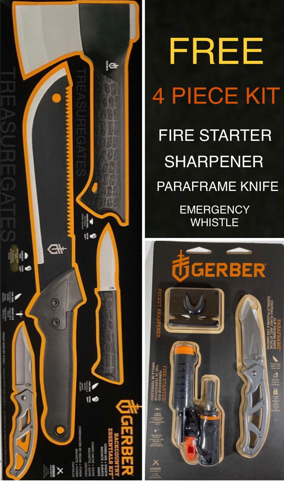 Gerber Backcountry Essentials 6 pc Kit + Free 4 Piece Fire Starter Survival Kit
