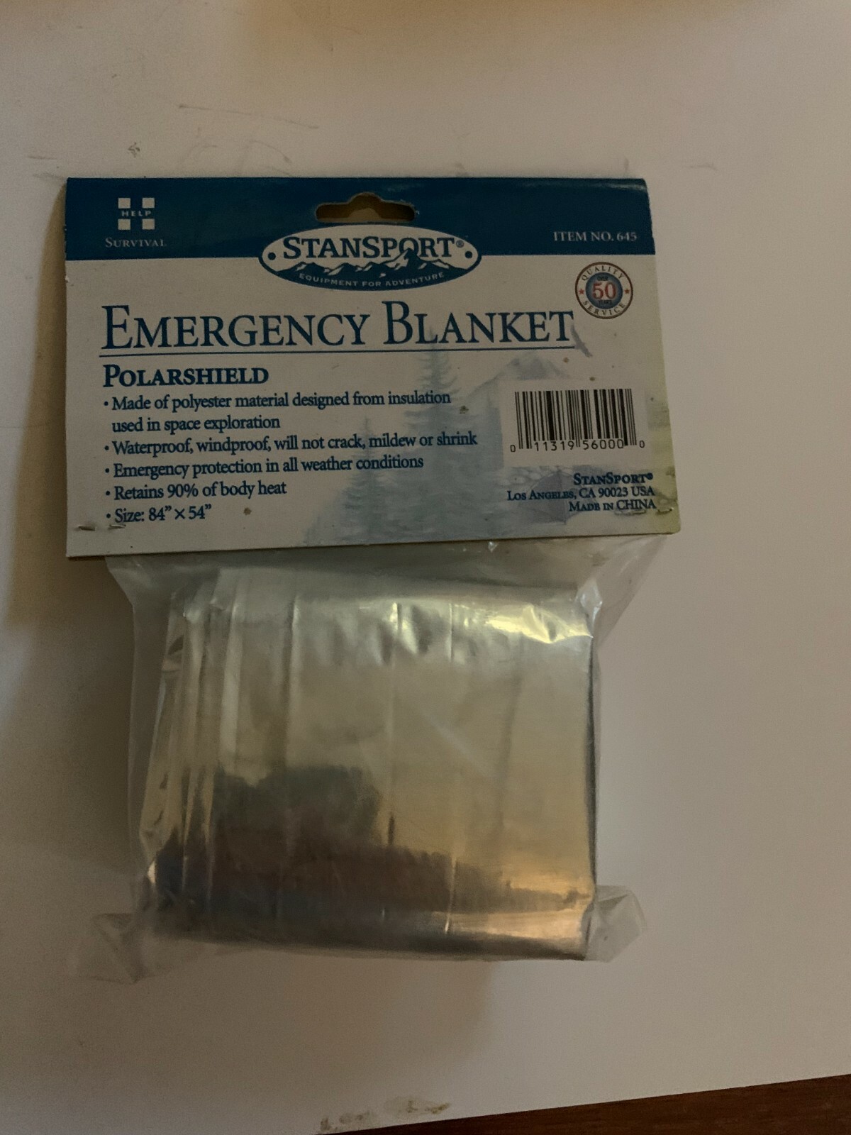STANSPORT # 645 POLARSHIELD EMERGENCY BLANKET WATER / WIND PROOF USA