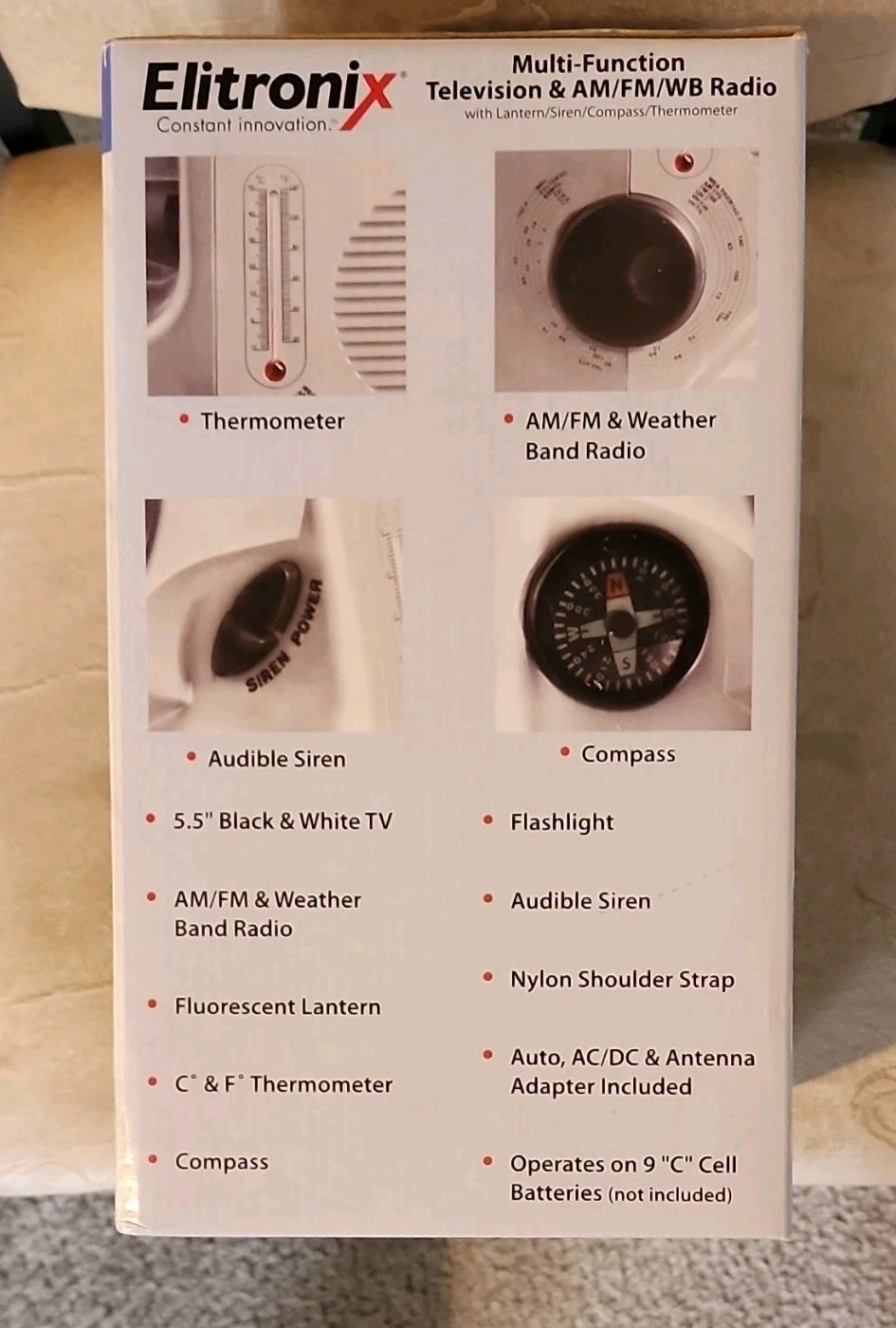 Elitronix AD-391 Multi-Function TV Radio White Lantern Siren Compass Thermometer