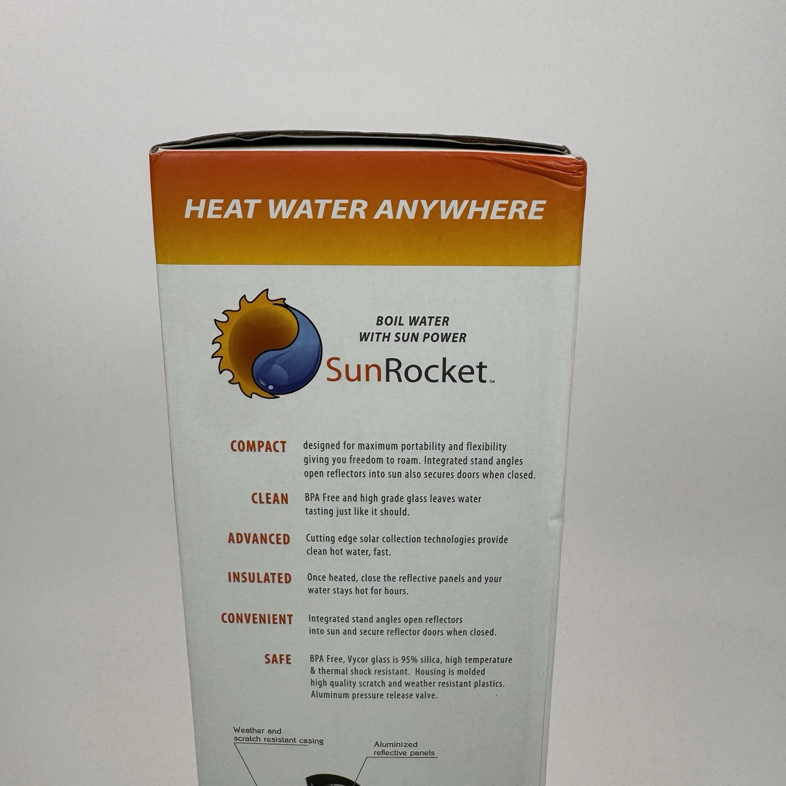 SunRocket Solar Water Heater & Thermos, Heat Water Anywhere! New In Box