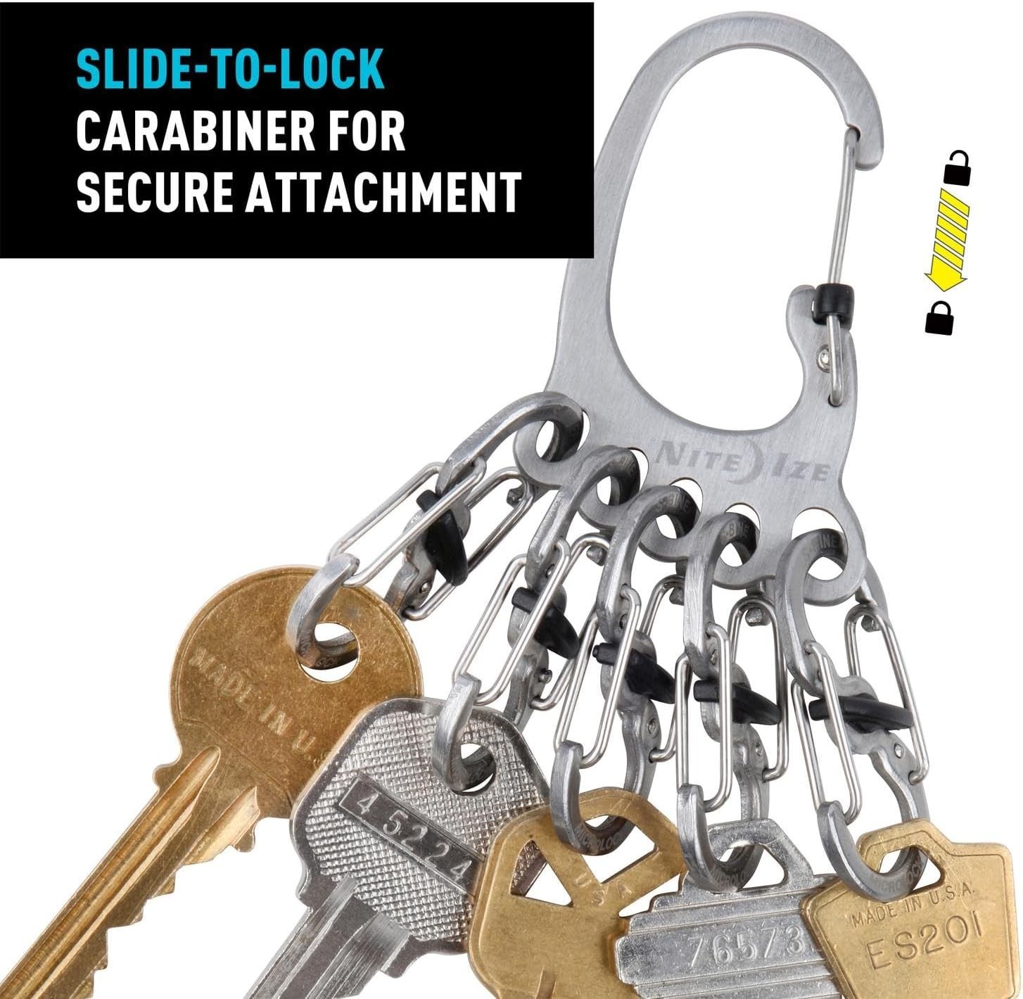 Nite Ize BigFoot Locker KeyRack Carabiner w/ 5 Locking S-Biner Clips Silver
